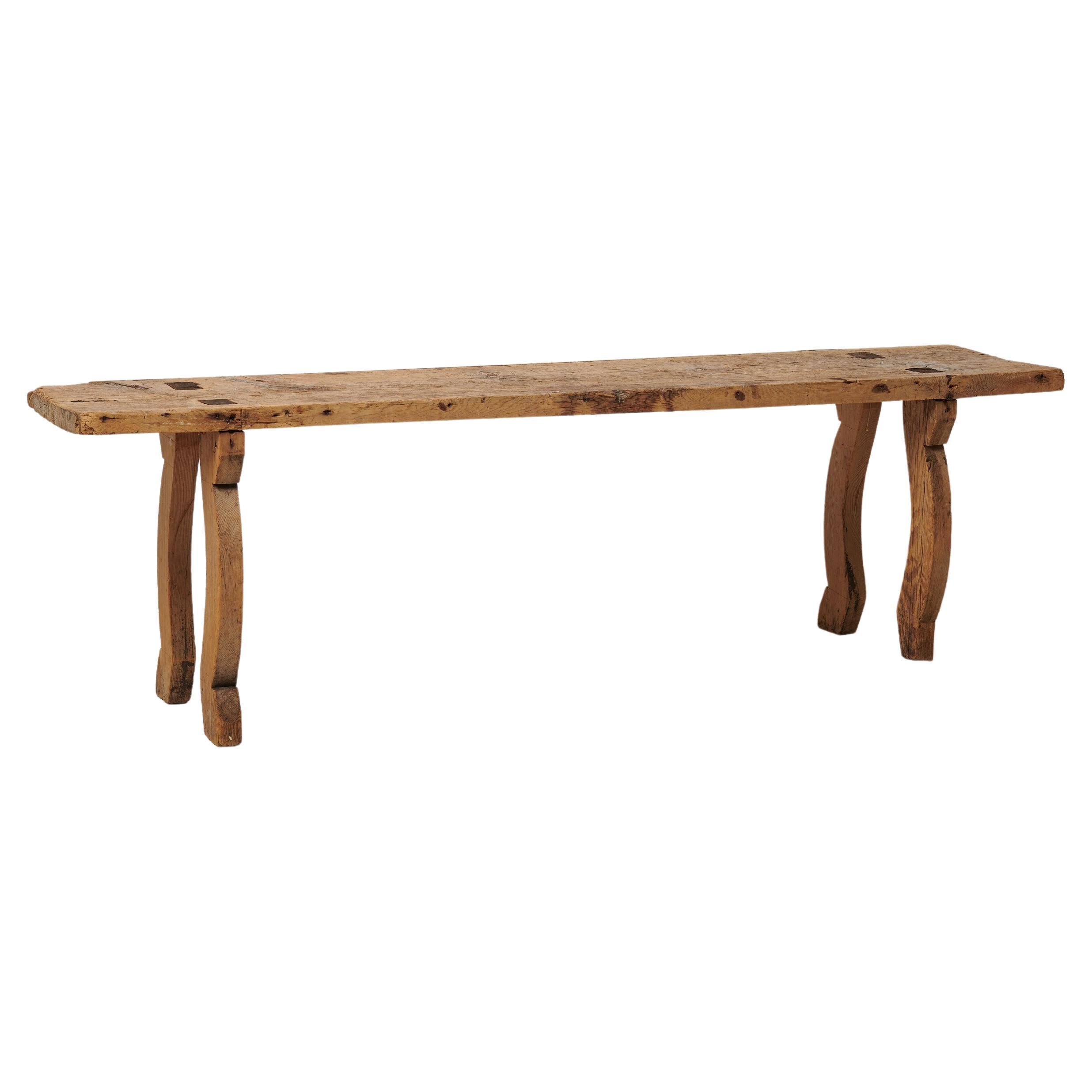 Antique Swedish Rustic Solid Pine Bench For Sale