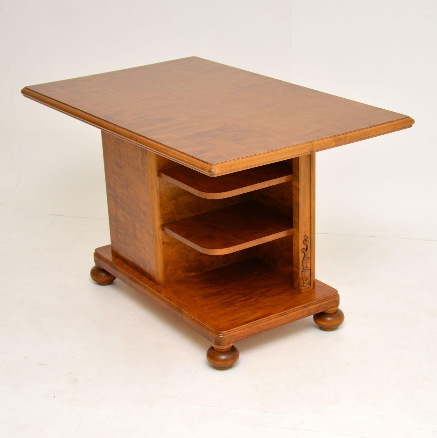 Art Deco Antique Swedish Satin Birch Coffee / Library Table For Sale