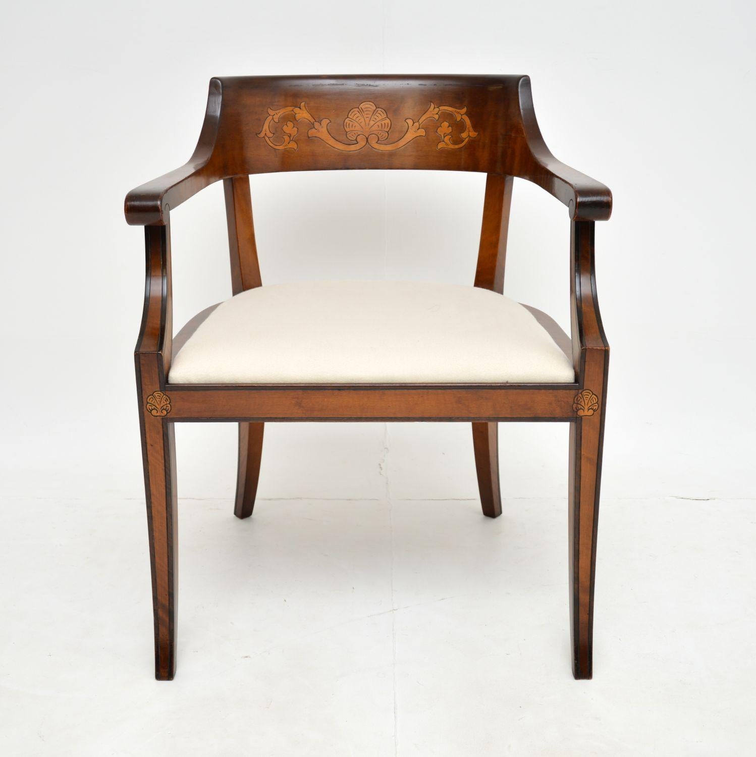 Biedermeier Antique Swedish Satin Birch Desk Chair / Armchair