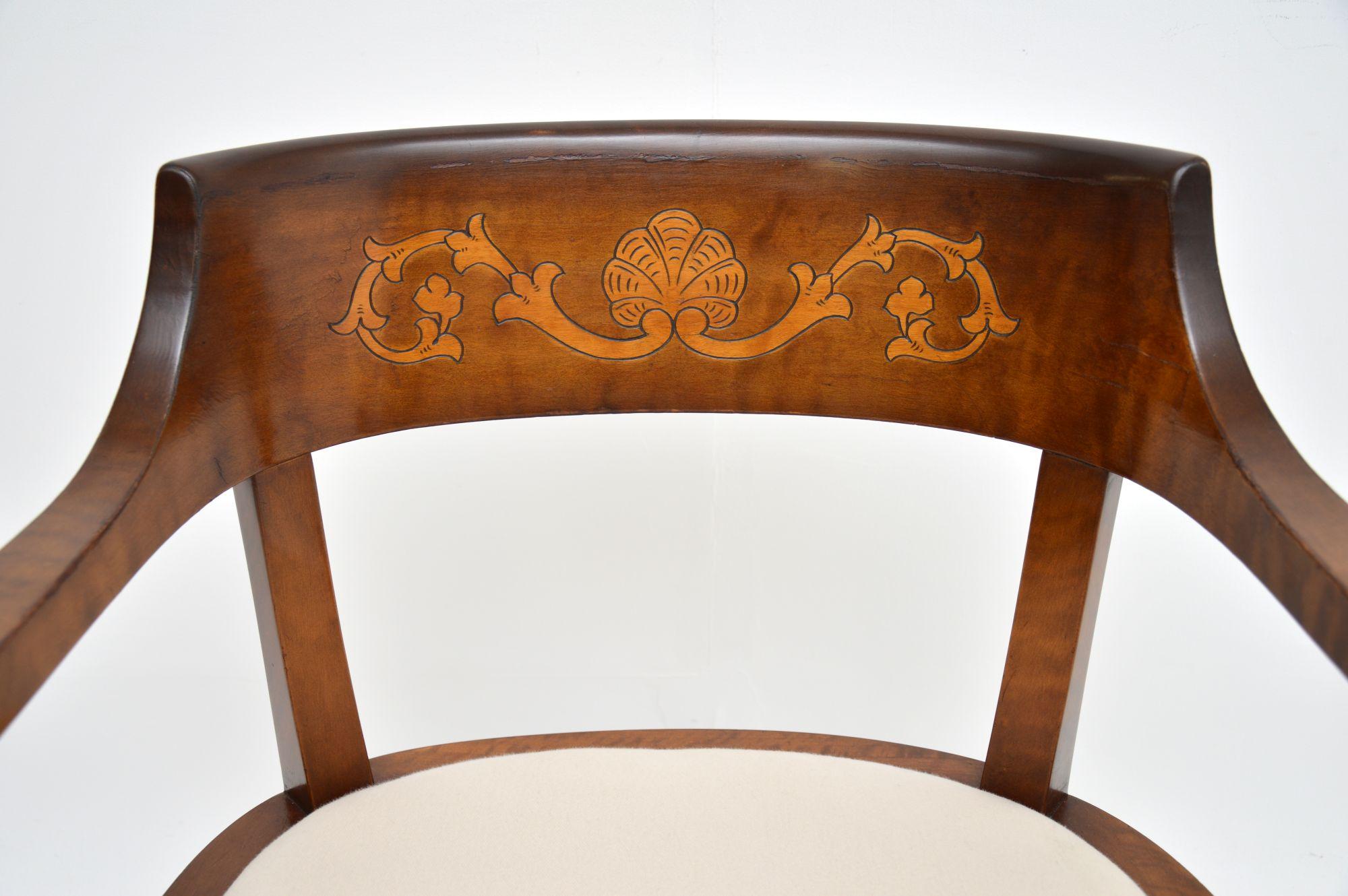 Early 20th Century Antique Swedish Satin Birch Desk Chair / Armchair