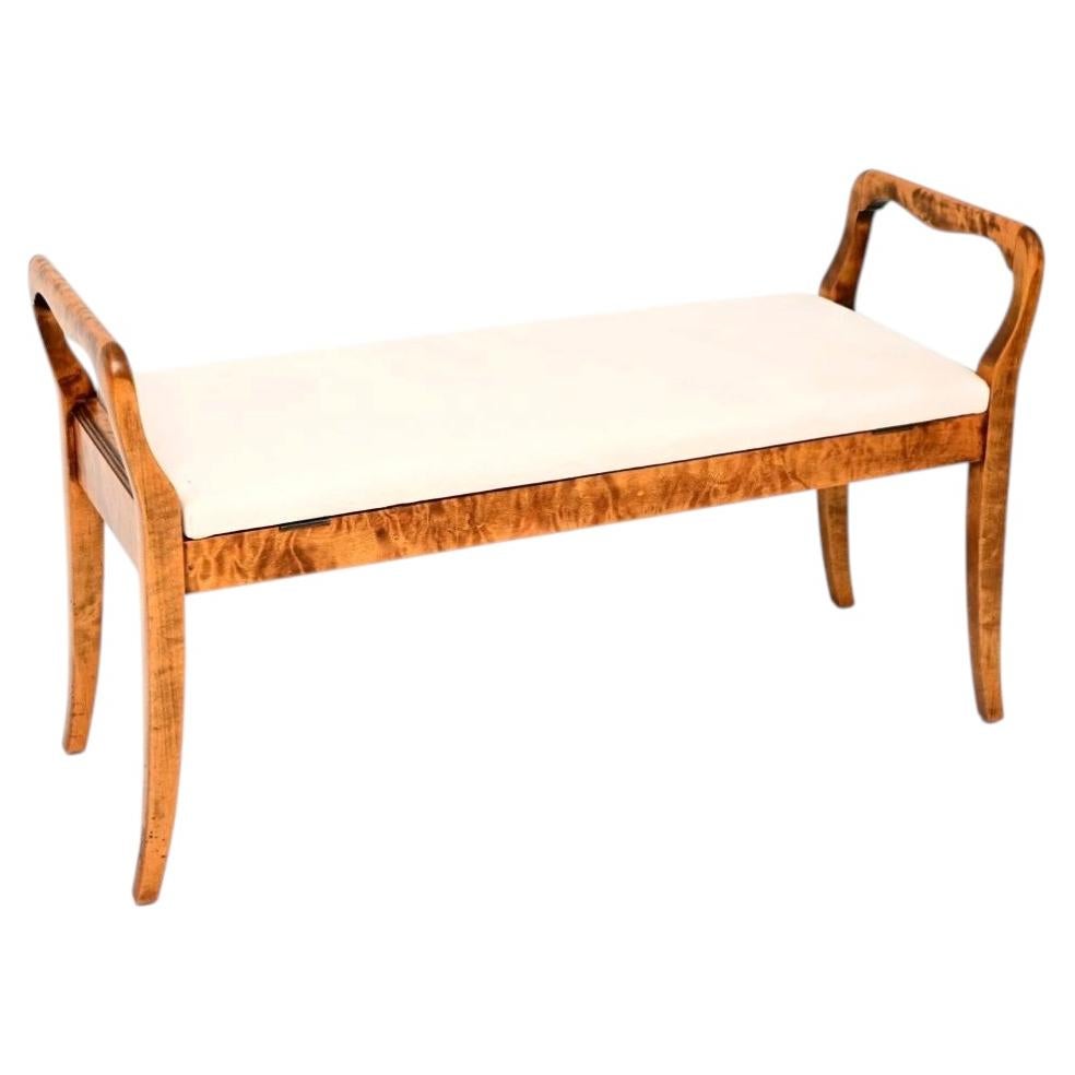Antique Swedish Satin Birch Duet Piano Stool / Bench