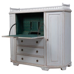 Antique Swedish Secretary Desk Sideboard, Genuine Pine Light Paint with Patina