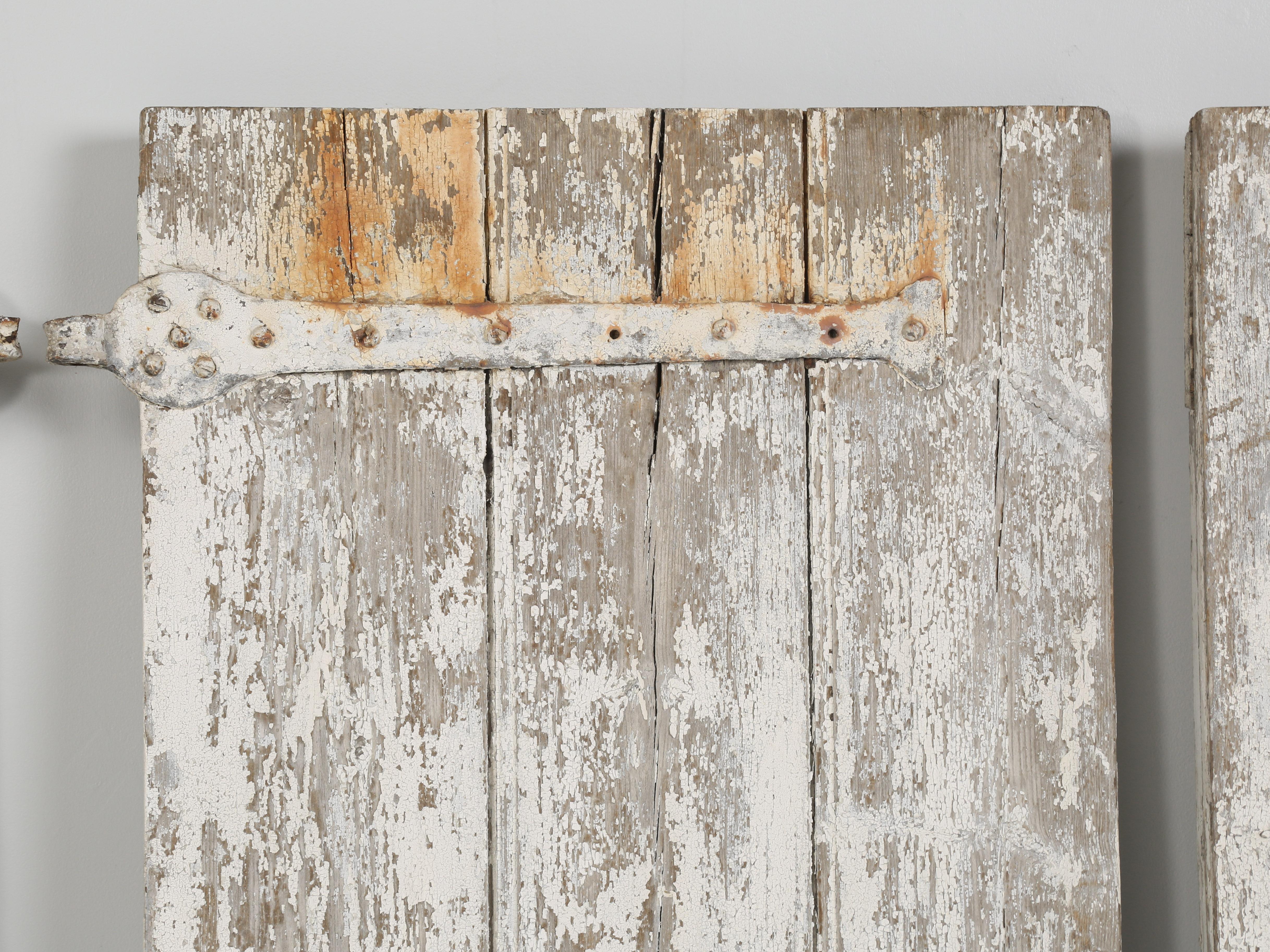 Hand-Crafted Antique Swedish Set '6' Painted Shutters Gustavian Grey One Side, White on Other For Sale