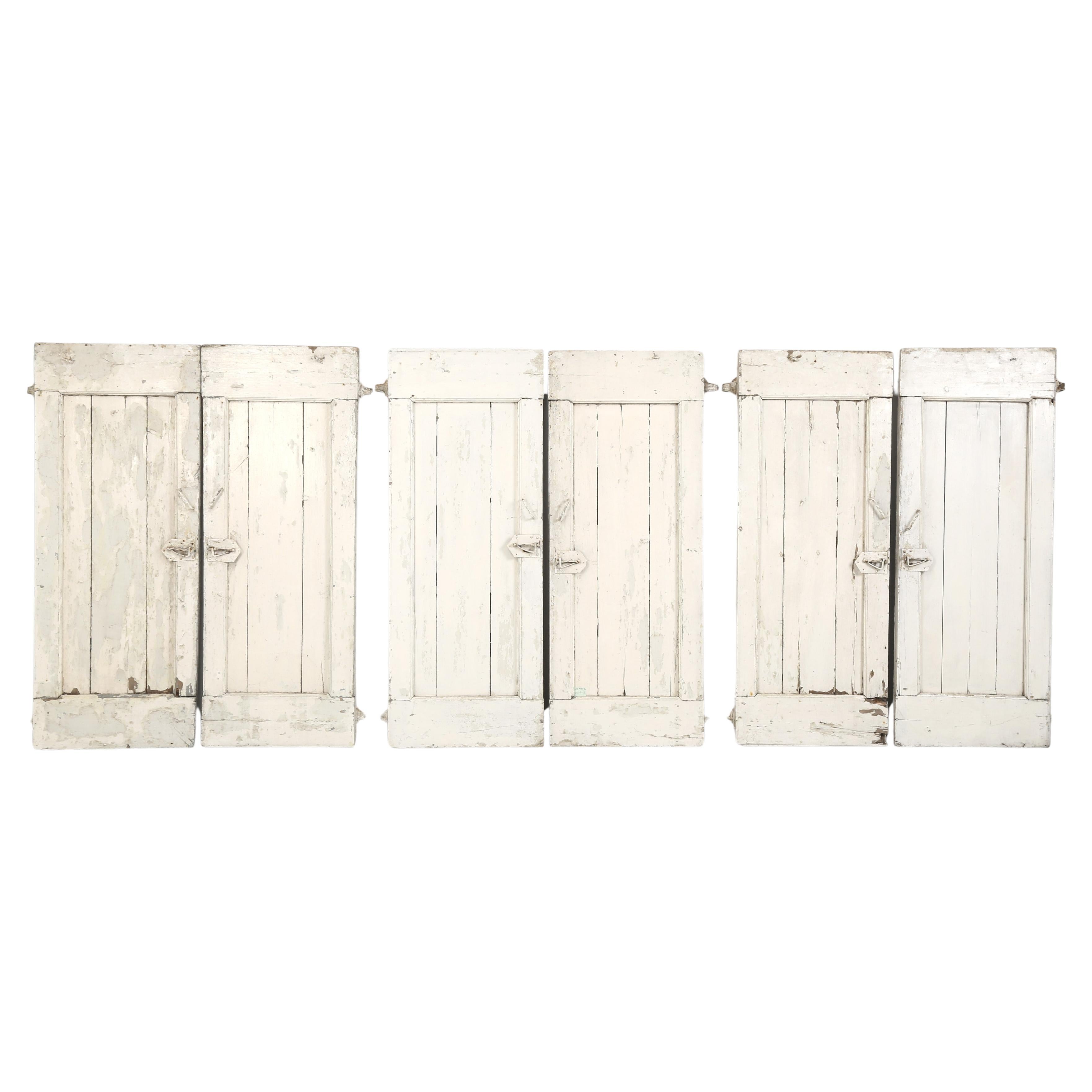 Antique Swedish Set '6' Painted Shutters Gustavian Grey One Side, White on Other