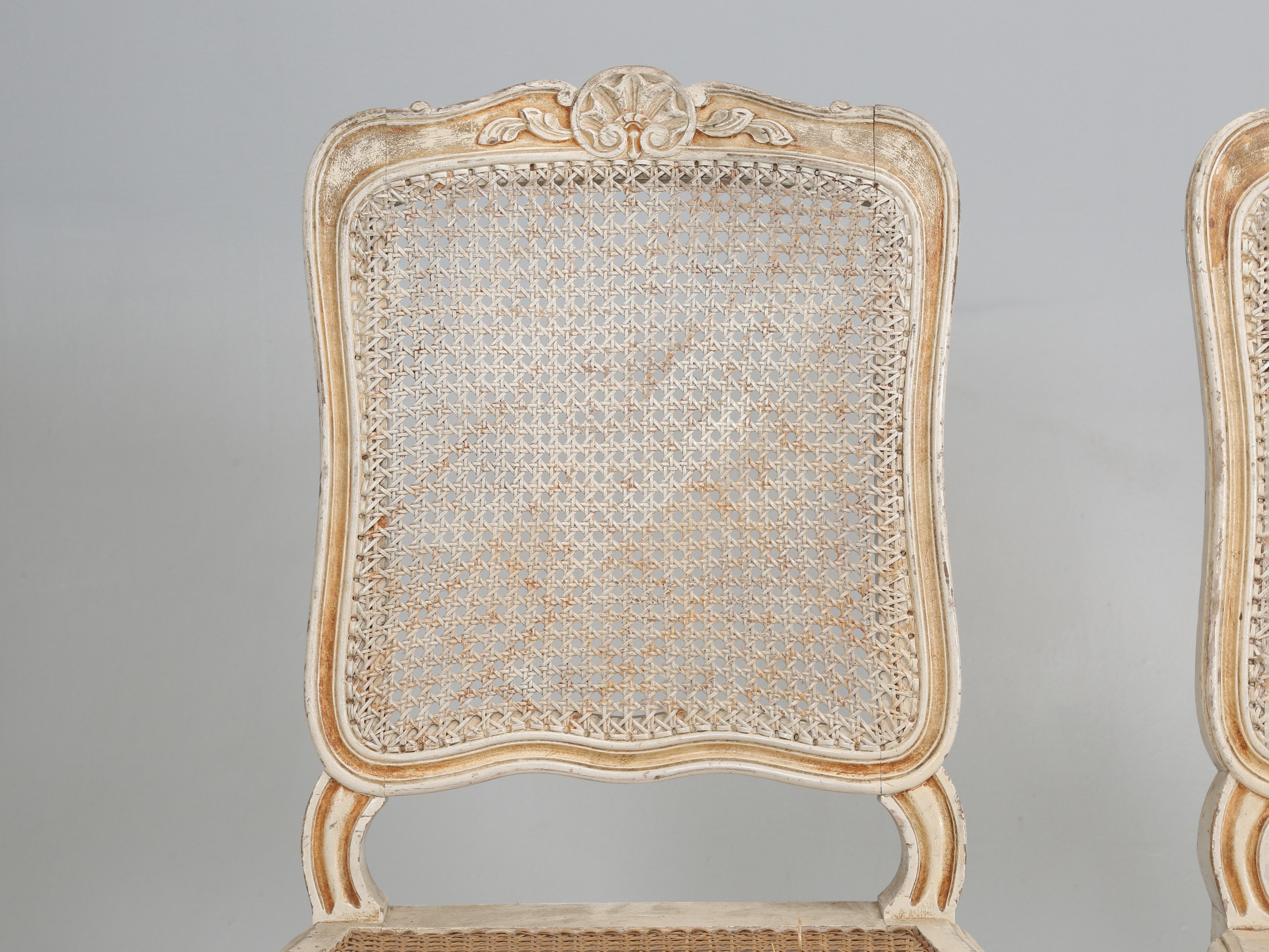 Hand-Carved Antique Swedish Set of (6) Old Painted Dining Chairs Require Restoration