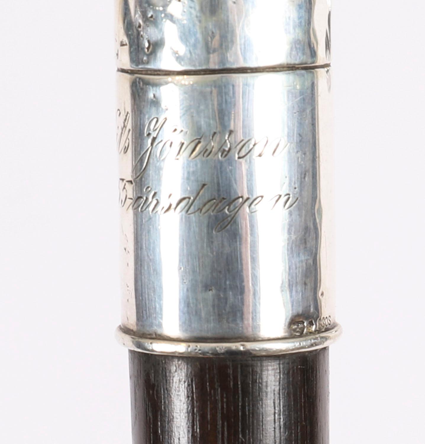 Antique Swedish Silver Walking Cane Stick 90cm/ 35 inch 19th Century en venta 1