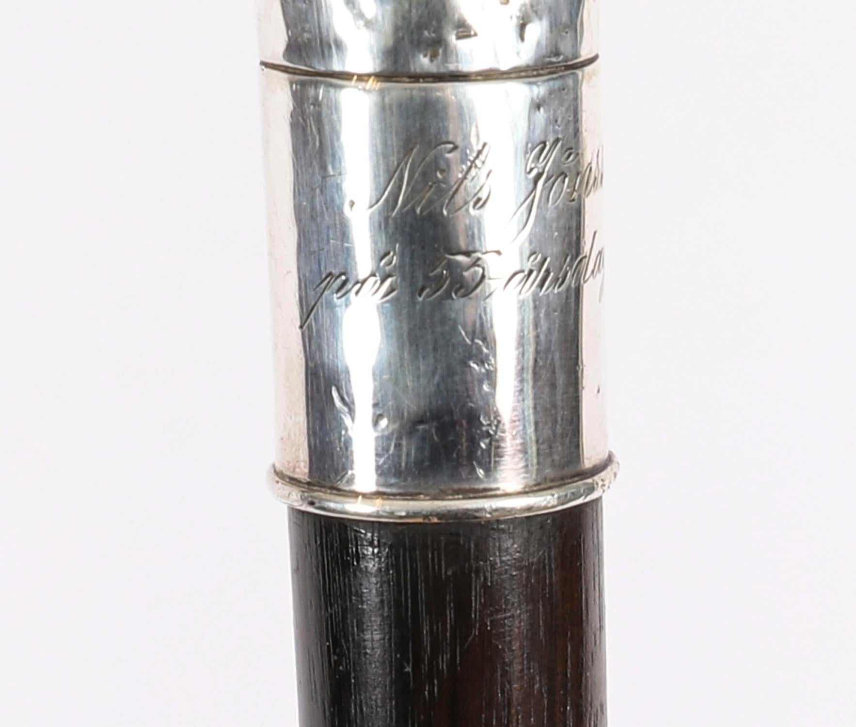 Antique Swedish Silver Walking Cane Stick 90cm/ 35 inch 19th Century en venta 4