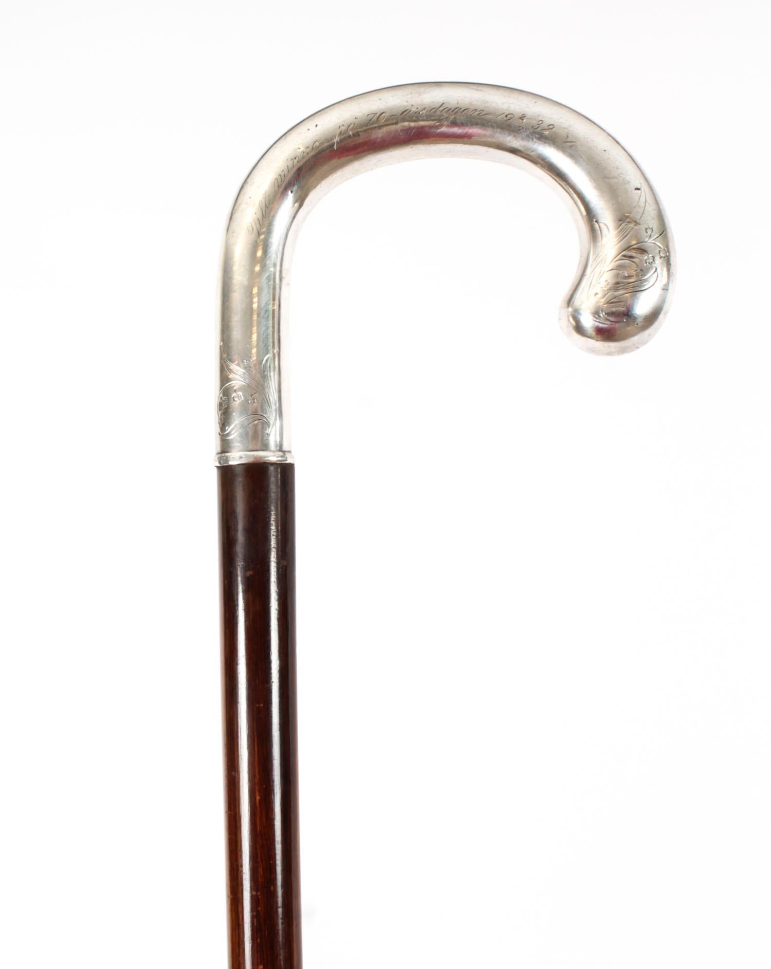 Antique Swedish Silver Walking Cane Stick 20th Century 3