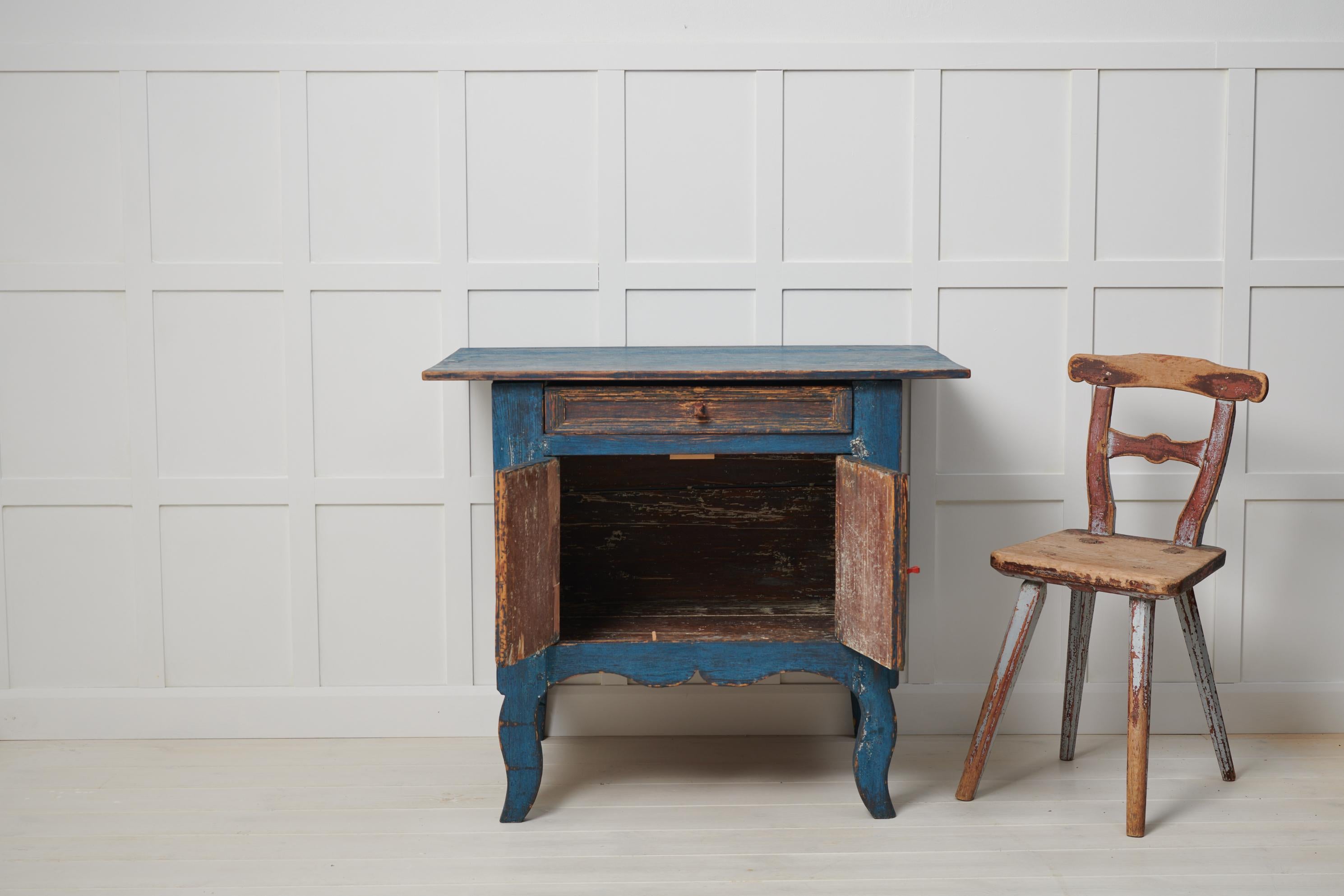 Hand-Crafted Antique Swedish Small Blue Folk Art Sideboard  For Sale