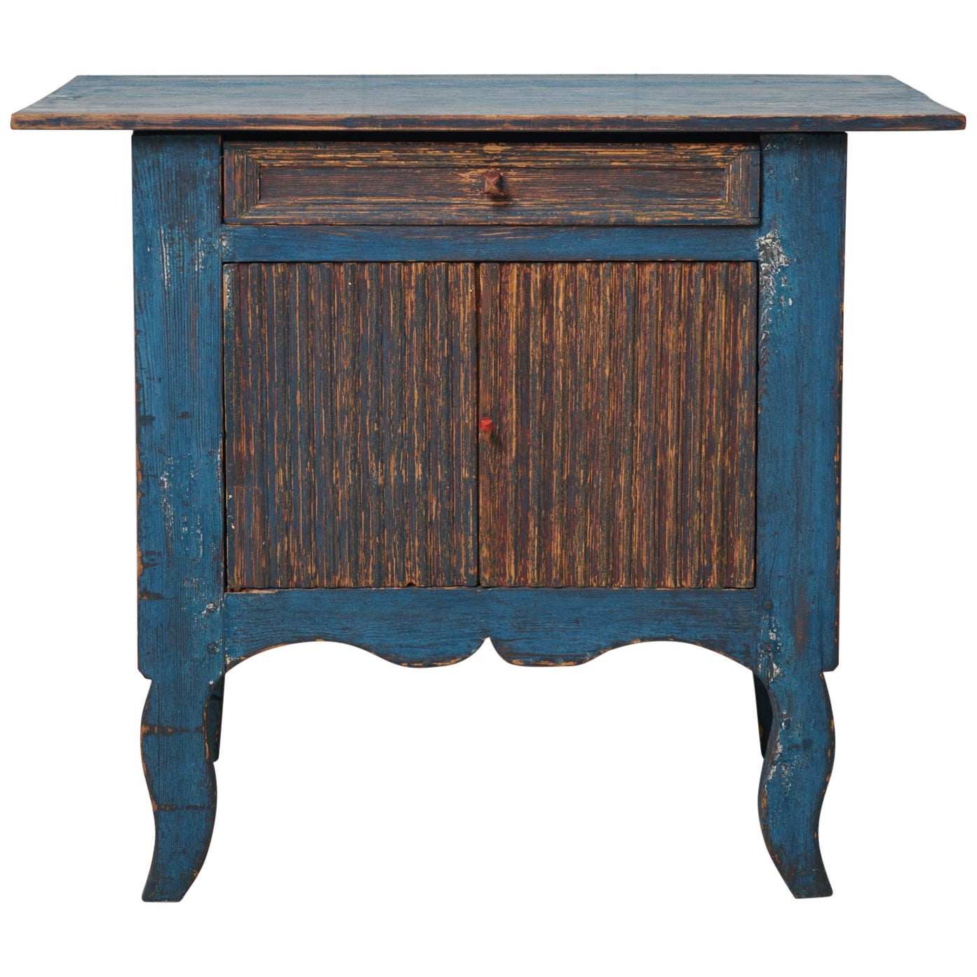 Antique Swedish Small Blue Folk Art Sideboard