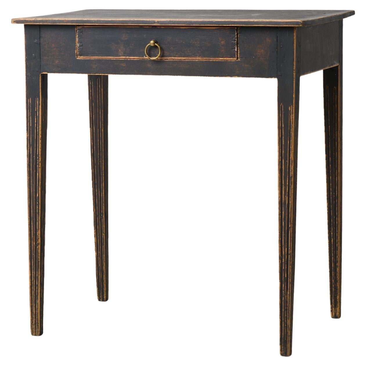 Antique Swedish Small Gustavian Side Table with a Drawer and Distressed Paint