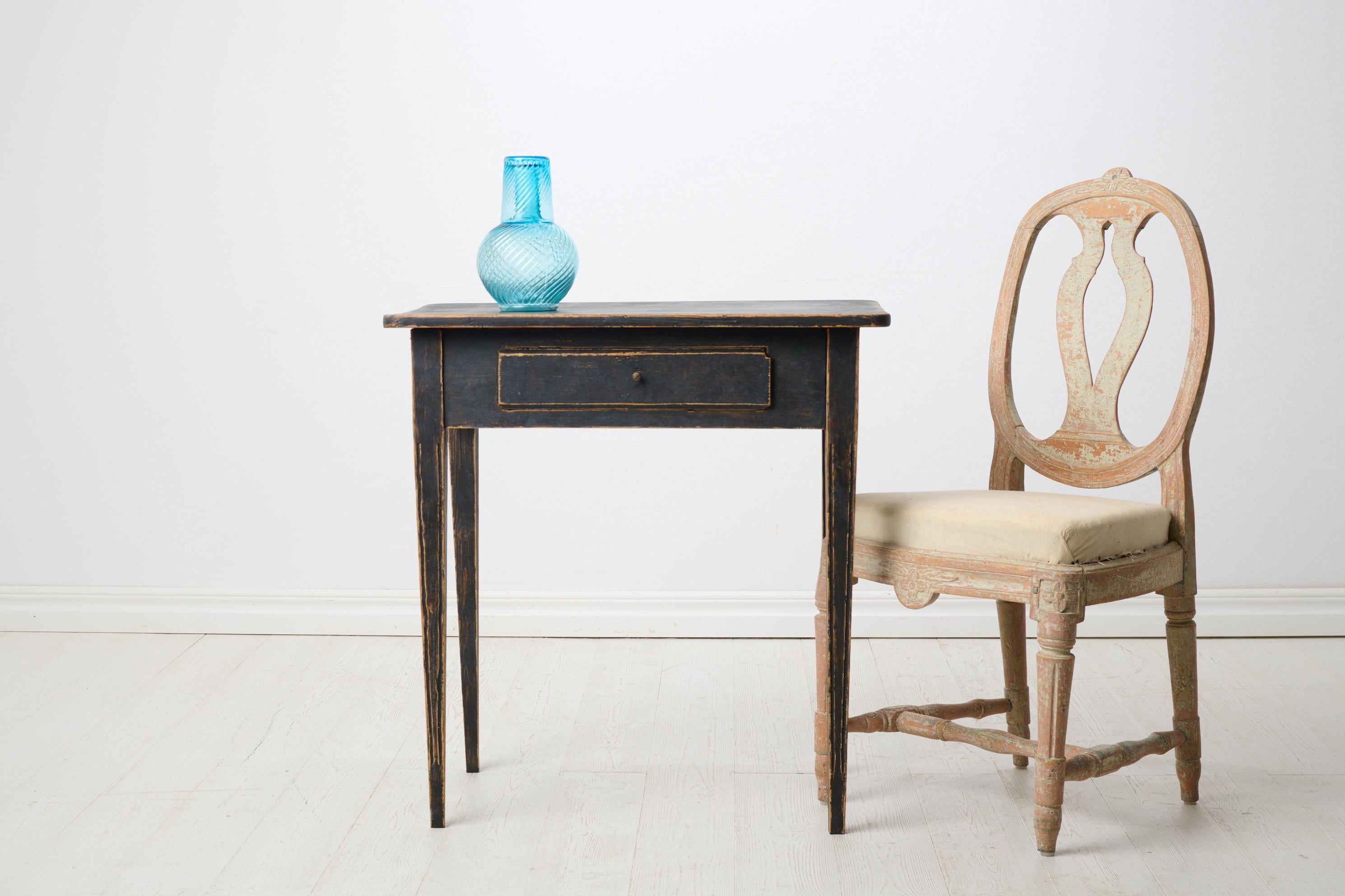 Hand-Crafted Antique Swedish Small Gustavian Side Table with a Drawer, Distressed Paint For Sale