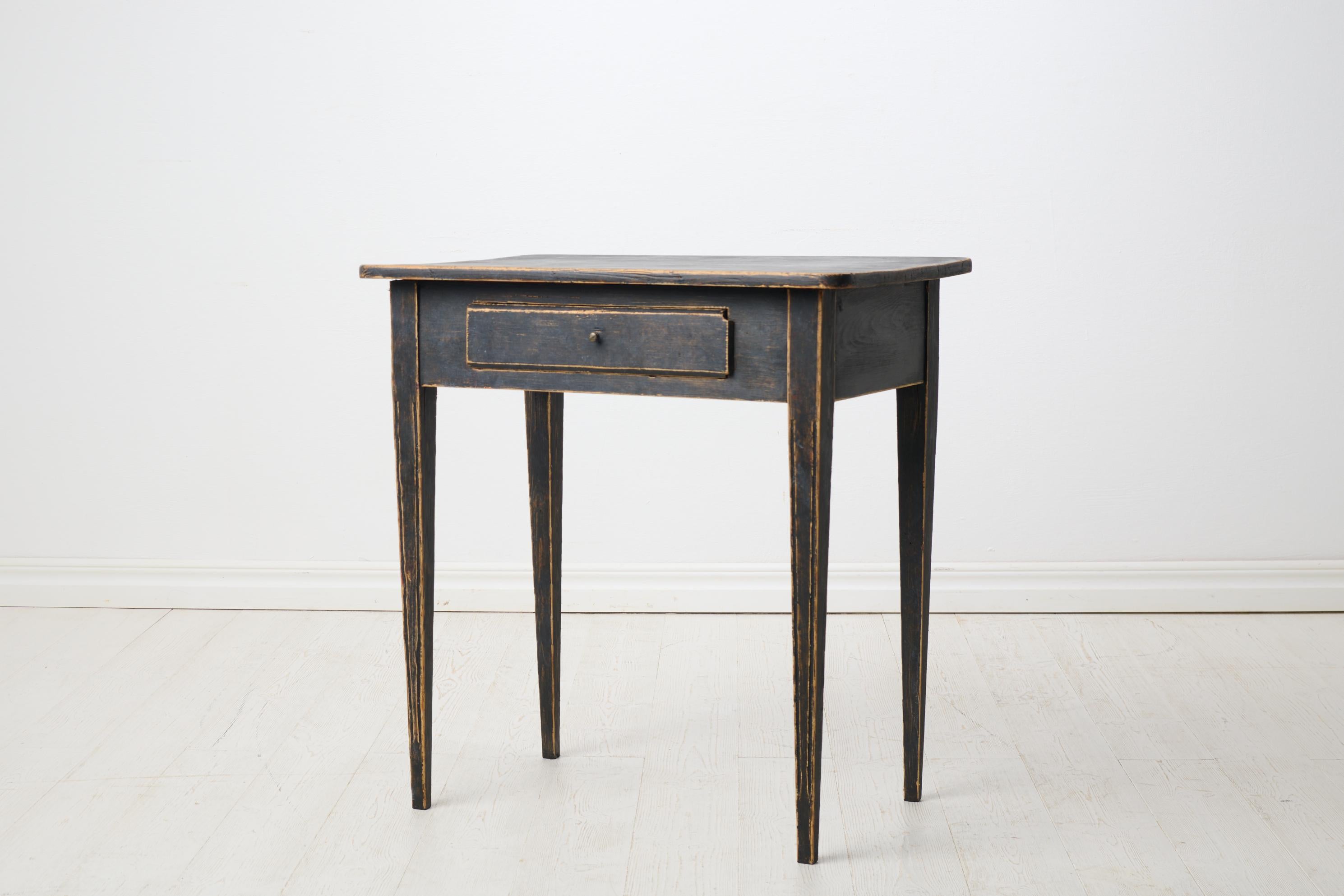 19th Century Antique Swedish Small Gustavian Side Table with a Drawer, Distressed Paint For Sale