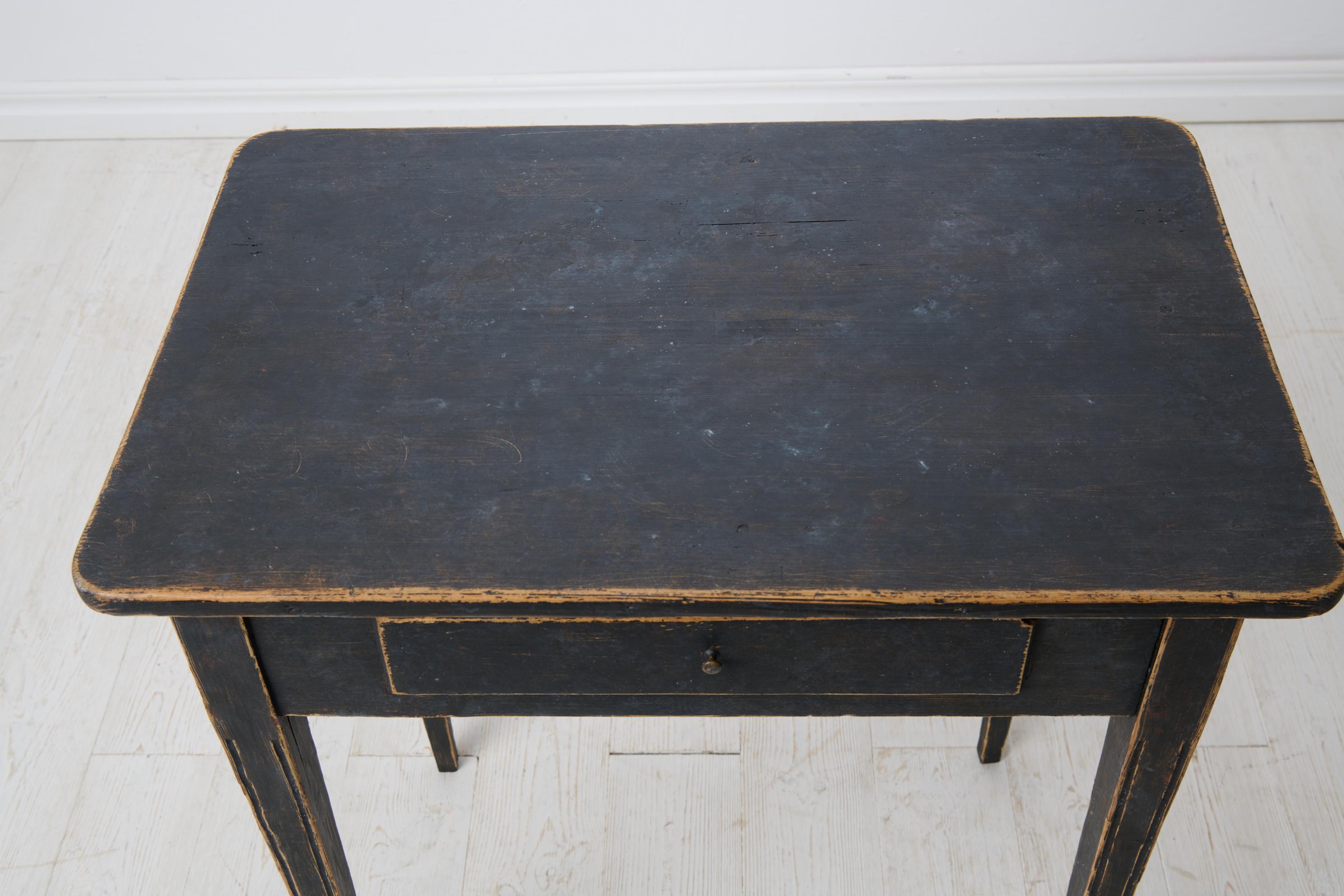 Antique Swedish Small Gustavian Side Table with a Drawer, Distressed Paint For Sale 3