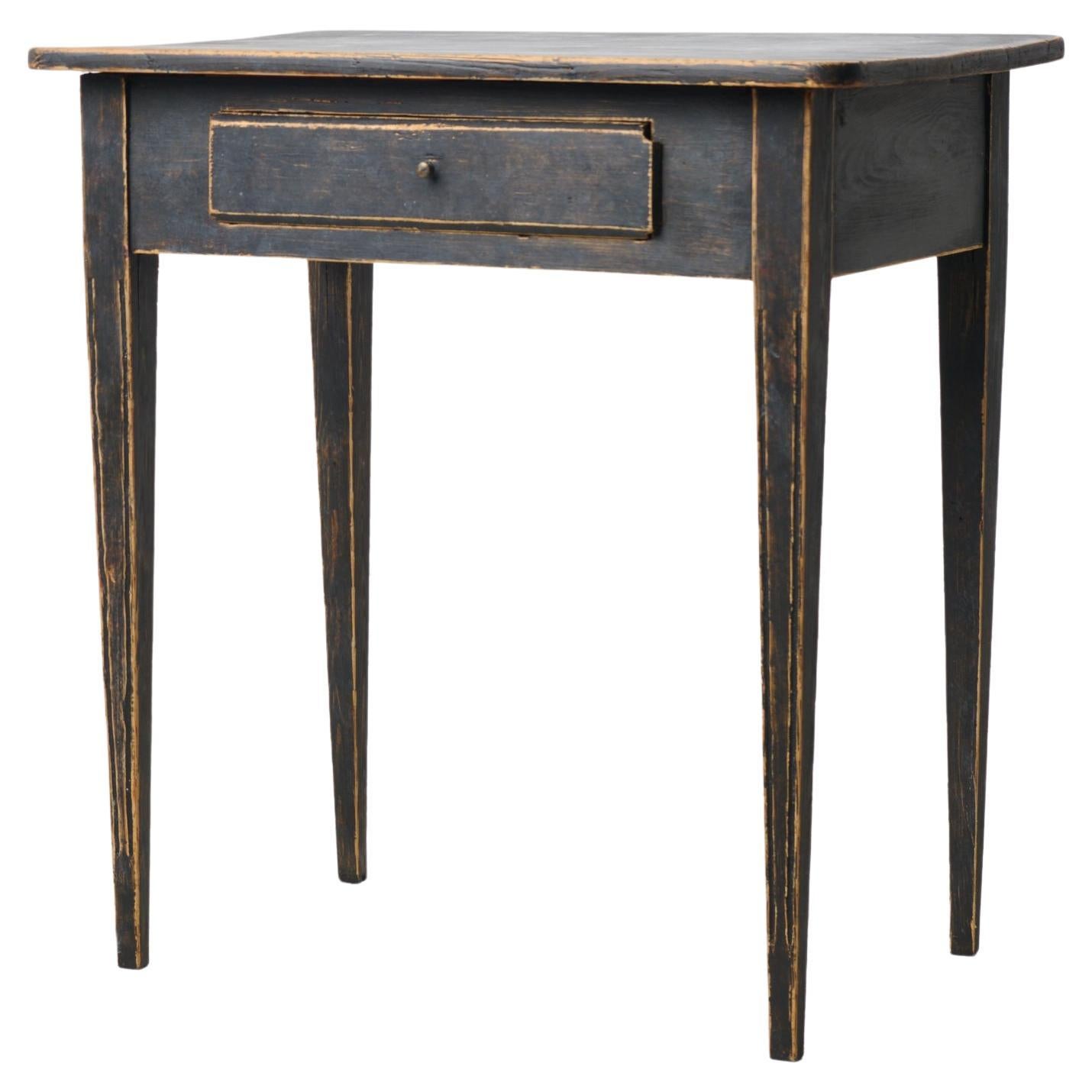 Antique Swedish Small Gustavian Side Table with a Drawer, Distressed Paint