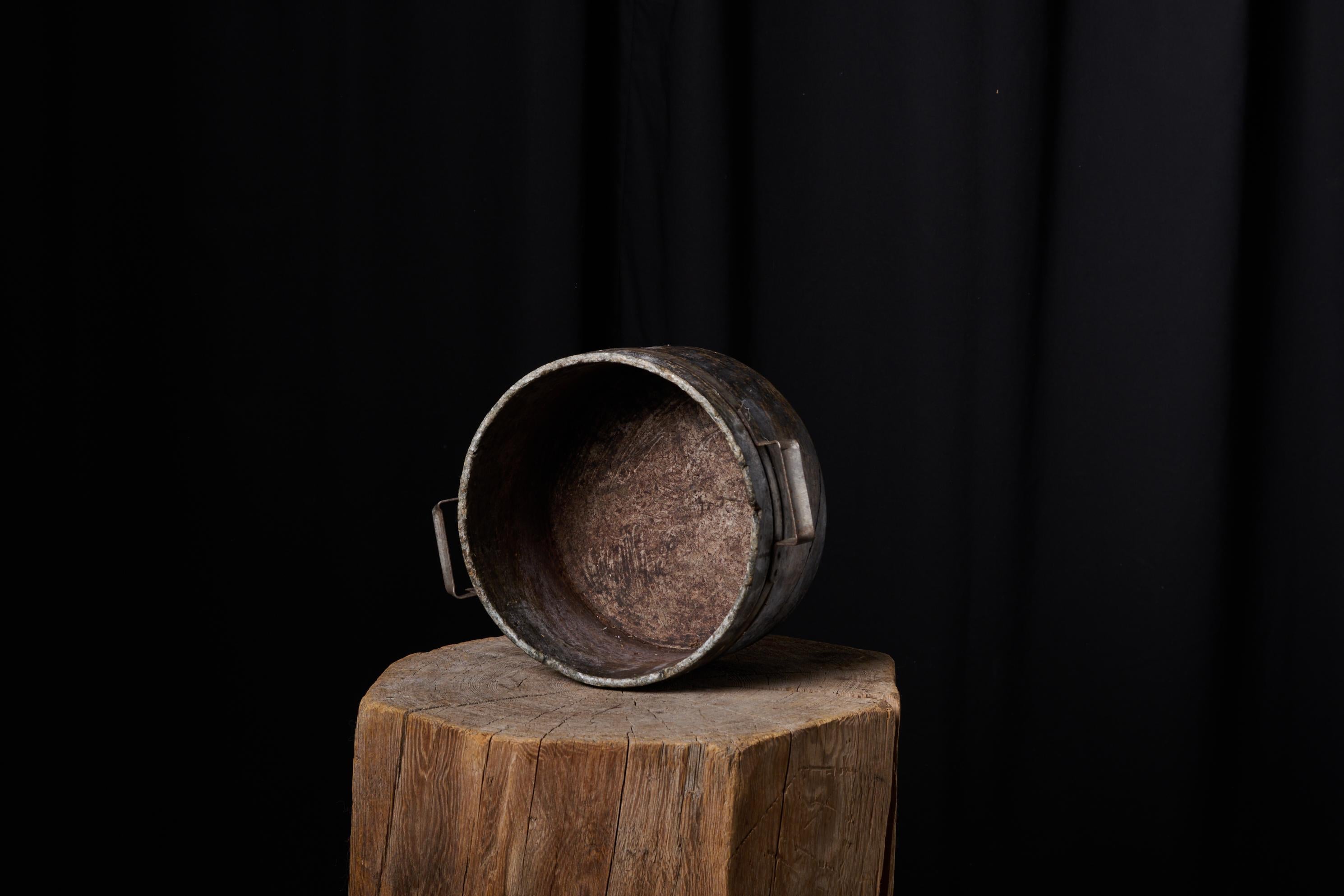 Folk Art Antique Swedish Soapstone Stone Pot with Hand Wrought Iron and a Genuine Patina For Sale