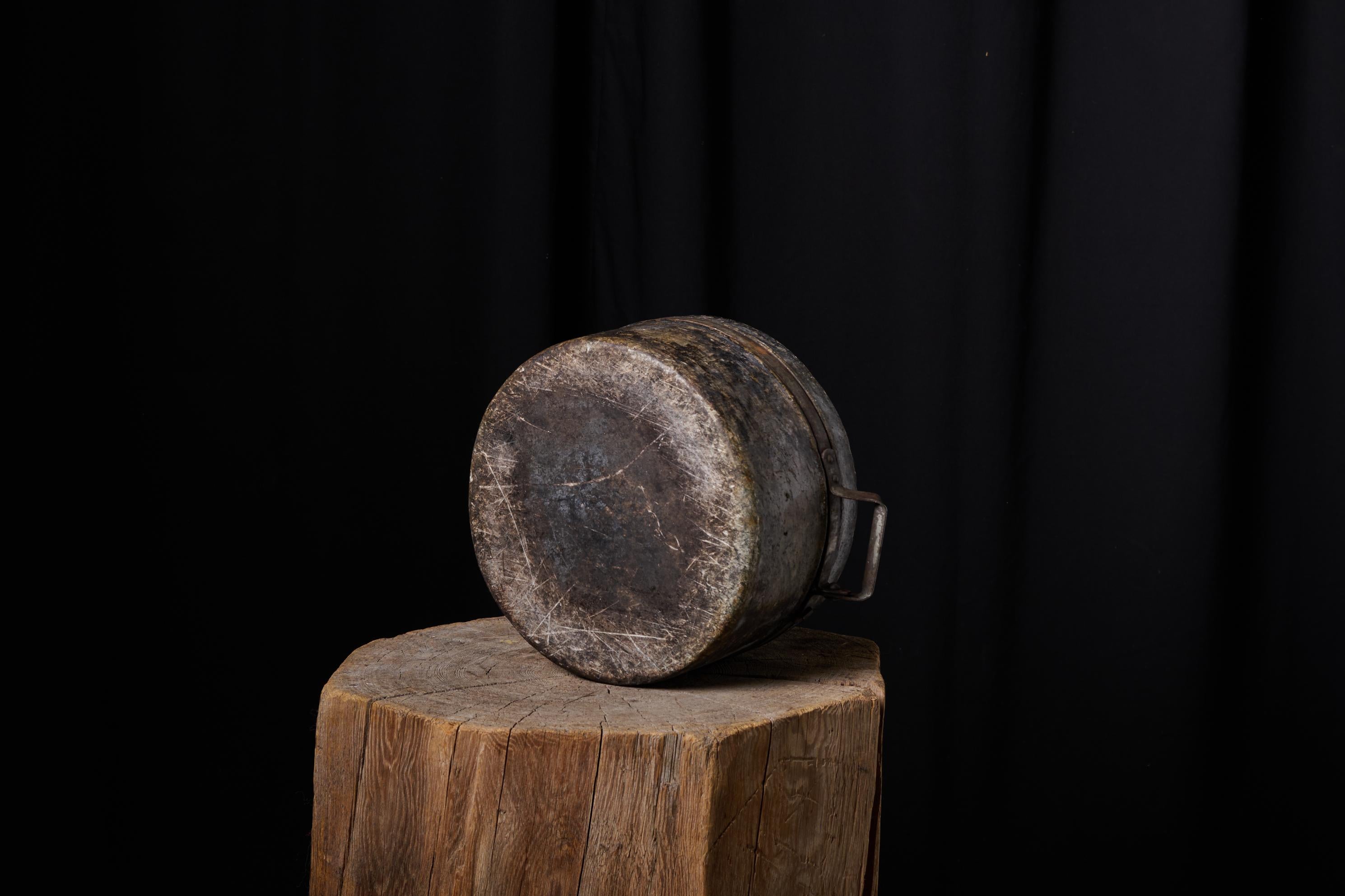 Hand-Crafted Antique Swedish Soapstone Stone Pot with Hand Wrought Iron and a Genuine Patina For Sale