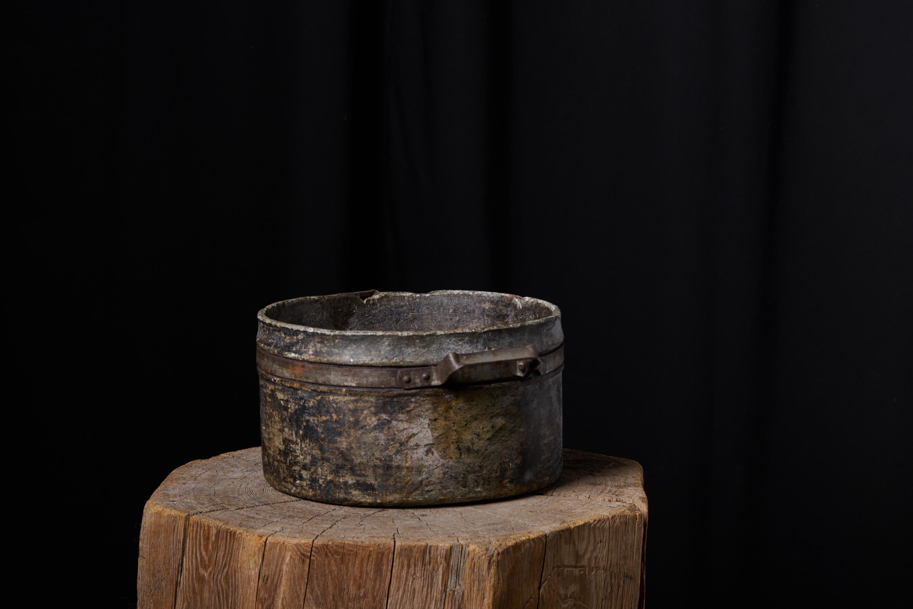 Antique Swedish Soapstone Stone Pot with Hand Wrought Iron and a Genuine Patina For Sale 1