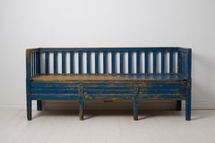 Antiguo Banco Sofá Sueco de Estilo Gustaviano, Pino Macizo con Pintura Azul