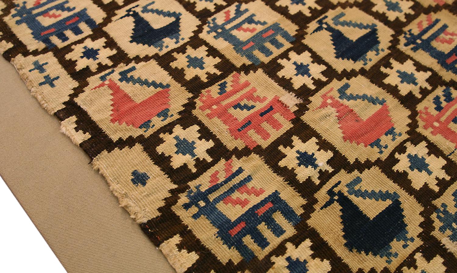 Hand-Knotted Swedish Rollakan Texile Dears and Peacocks Design For Sale