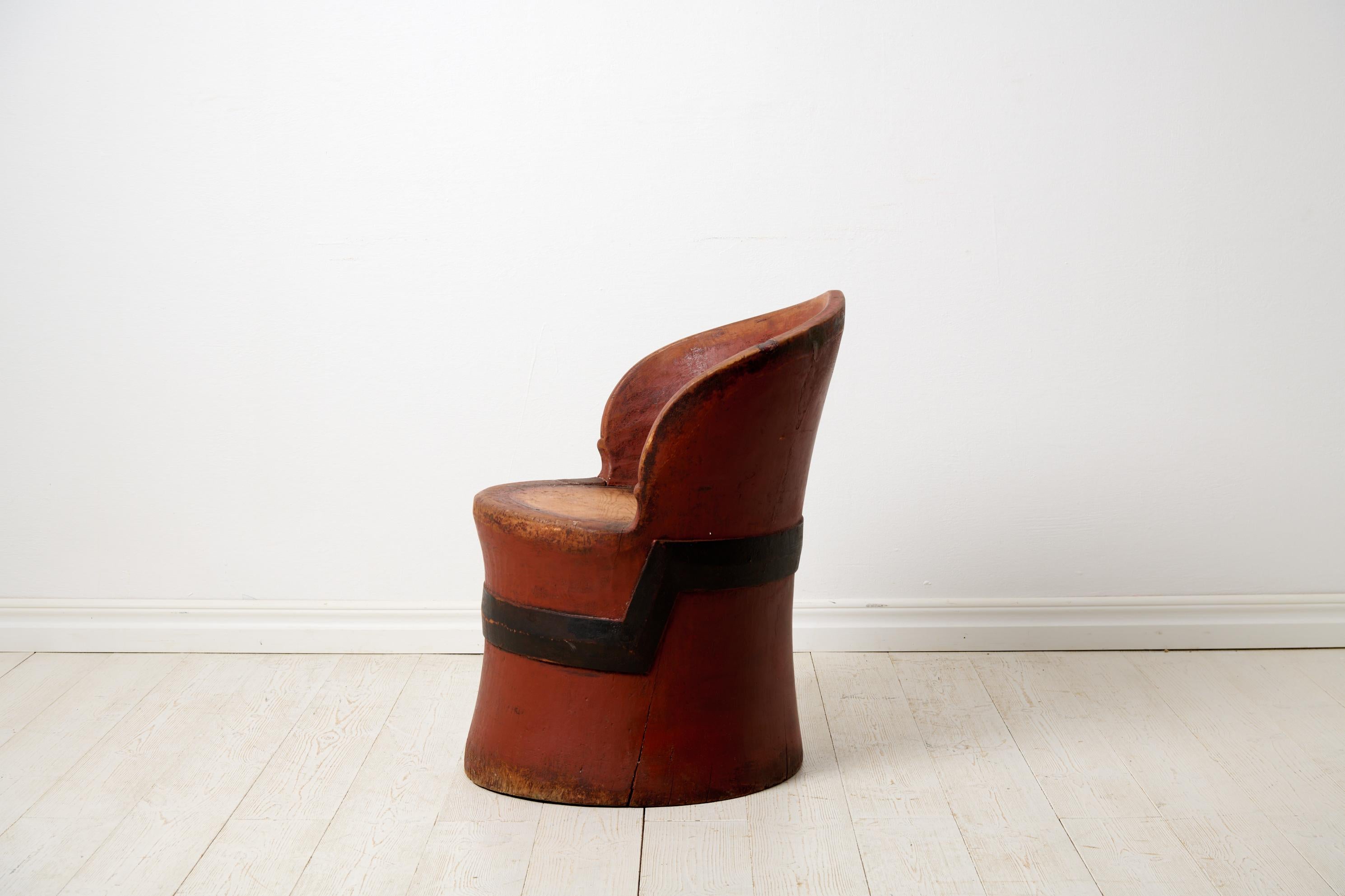 Hand-Crafted Antique Swedish Stump Chair, Genuine Country Furniture with Original Red Paint For Sale