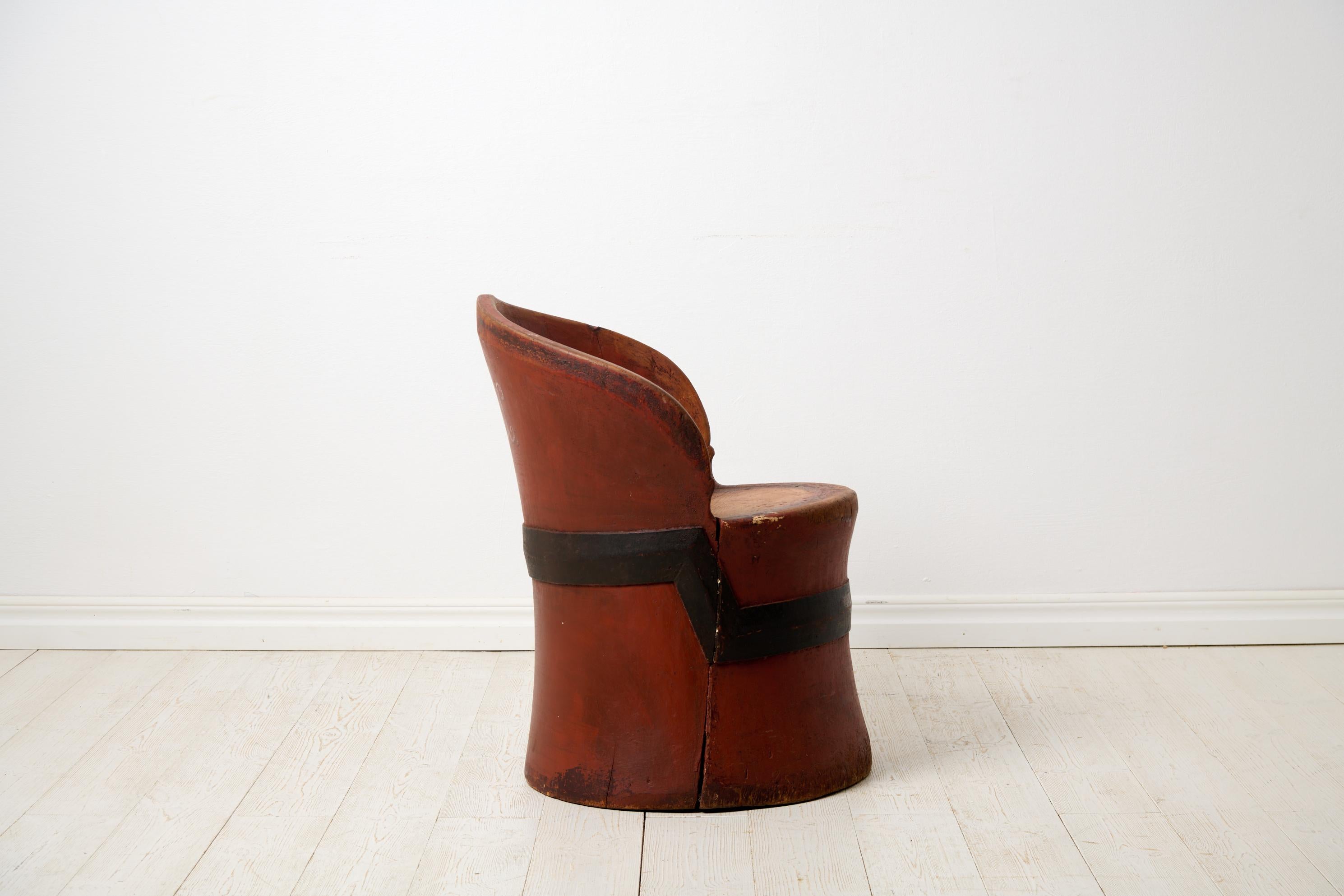 19th Century Antique Swedish Stump Chair, Genuine Country Furniture with Original Red Paint For Sale