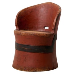 Antique Swedish Stump Chair, Genuine Country Furniture with Original Red Paint
