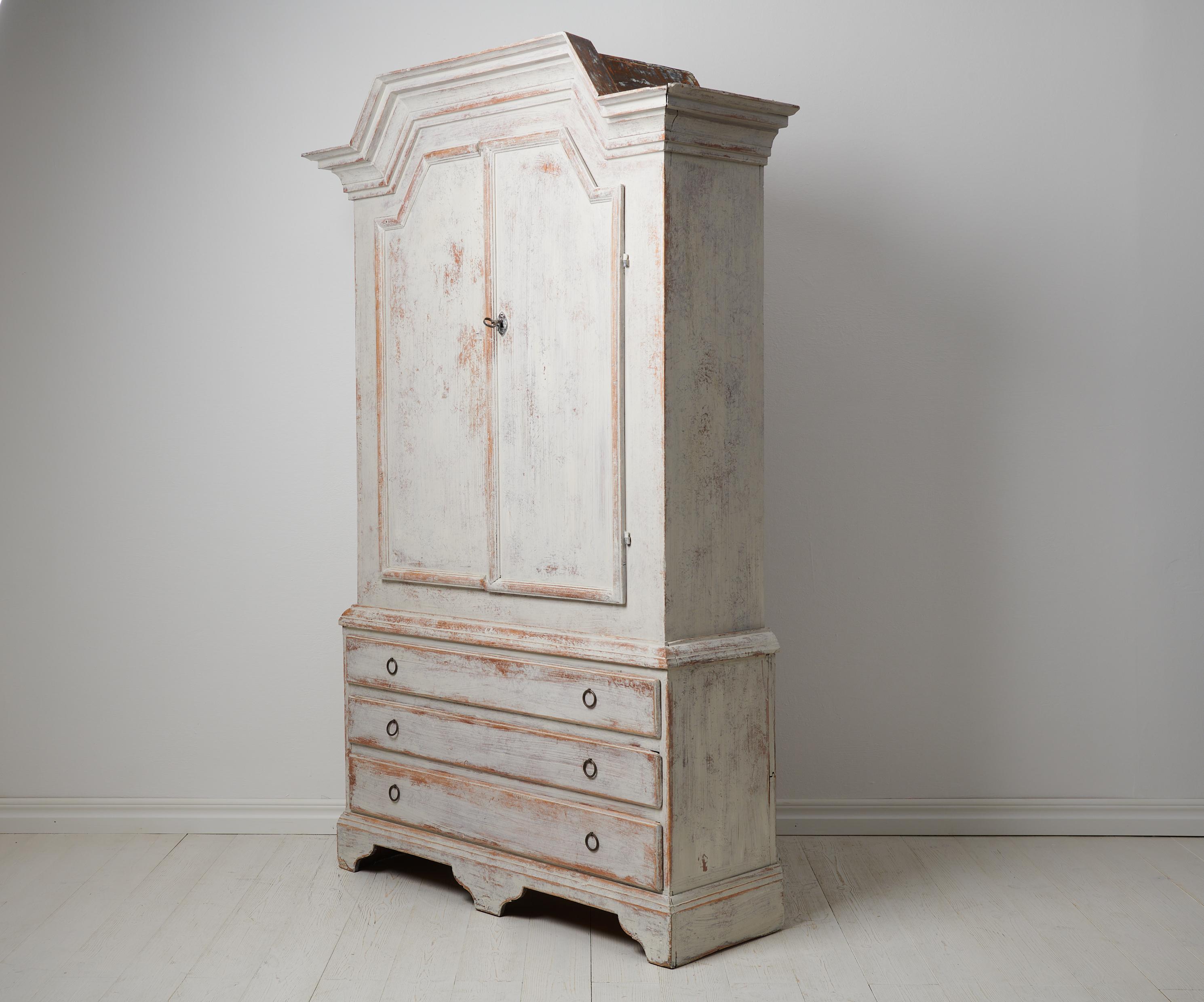 19th Century Antique Swedish Tall White Folk Art Pine Cabinet