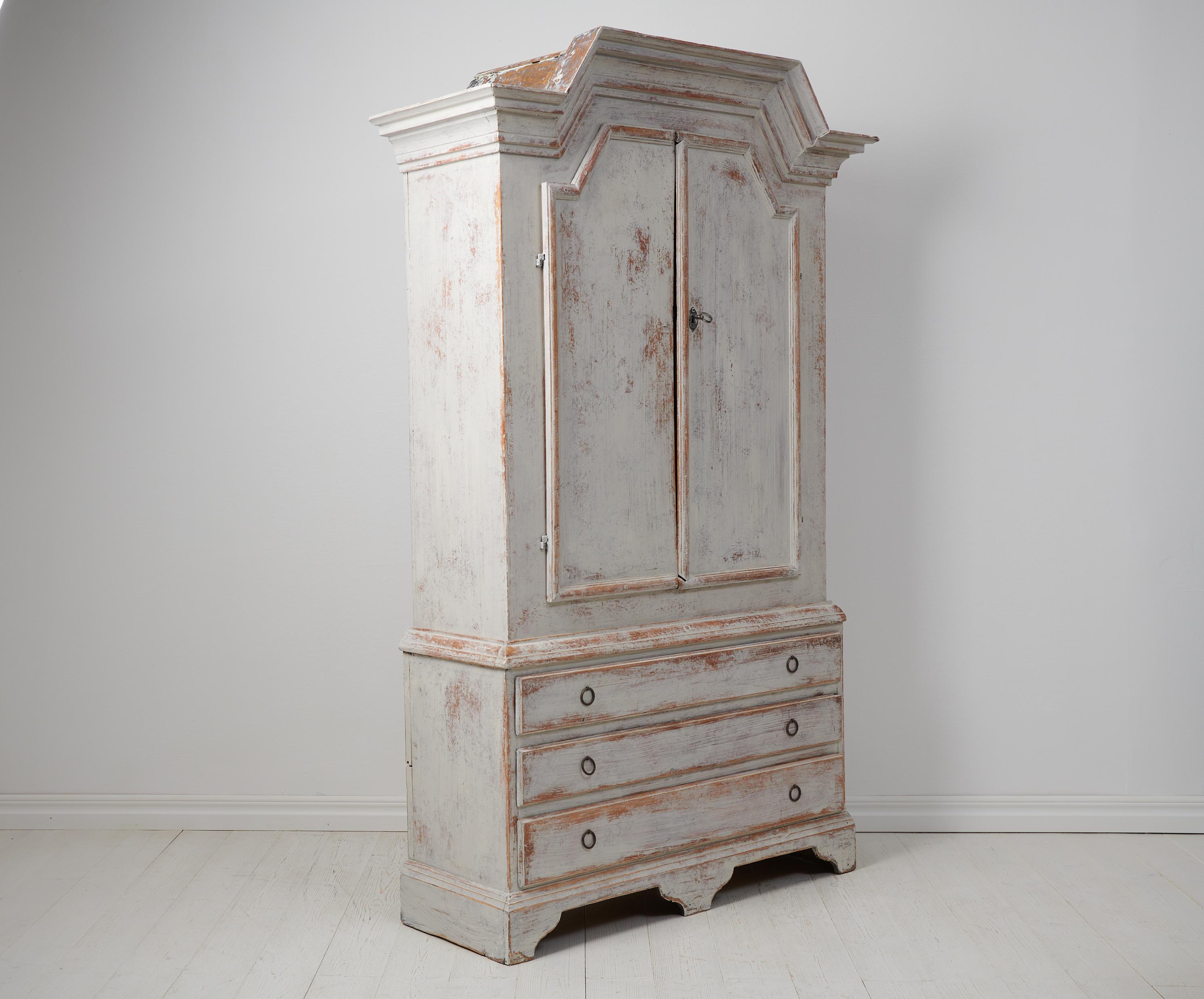 Antique Swedish Tall White Folk Art Pine Cabinet 1