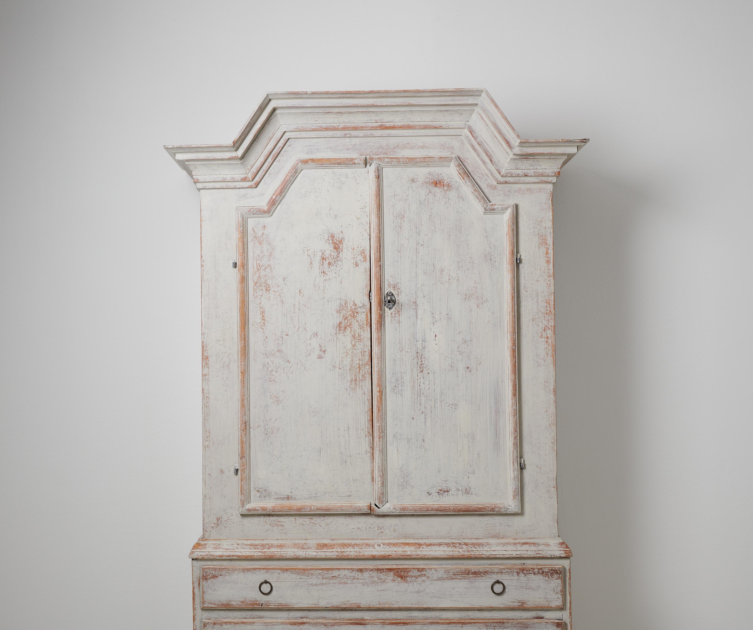 Antique Swedish Tall White Folk Art Pine Cabinet 2