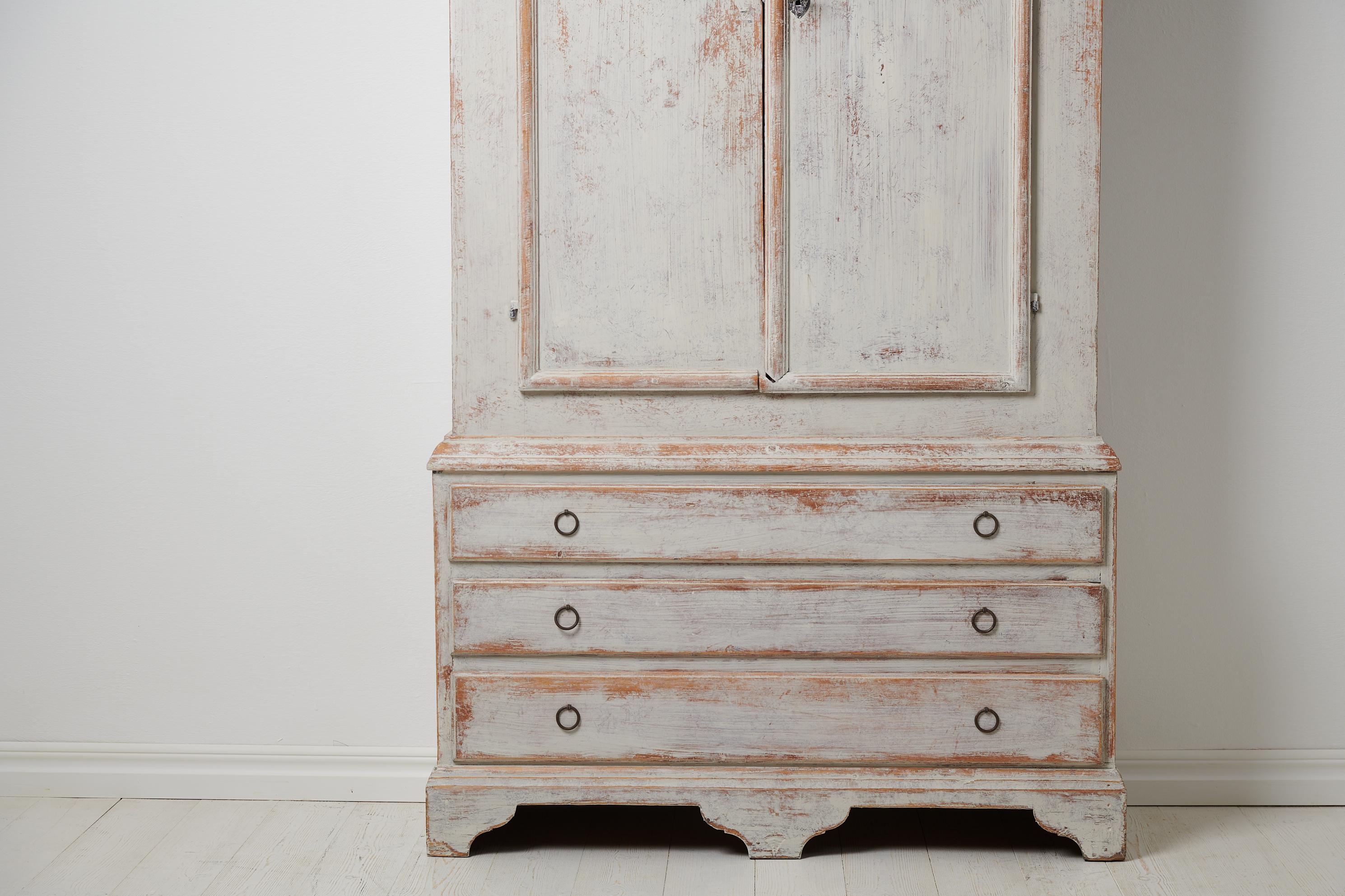 Antique Swedish Tall White Folk Art Pine Cabinet 3