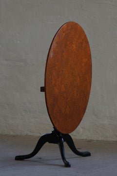 Antique Swedish Tilt-Top Occasional Table in Burl Wood Veneer, Mid 19th Century