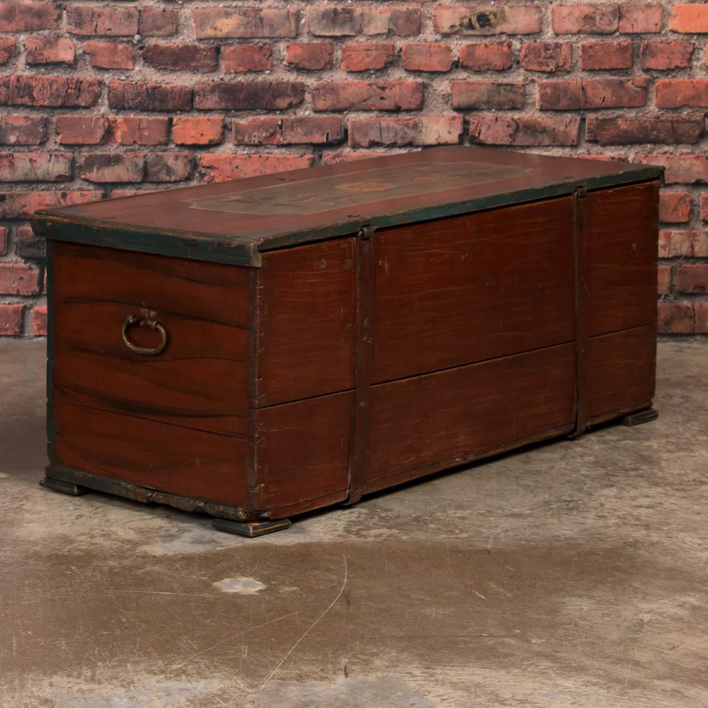 Antique Swedish Trunk with Original Paint In Good Condition In Round Top, TX