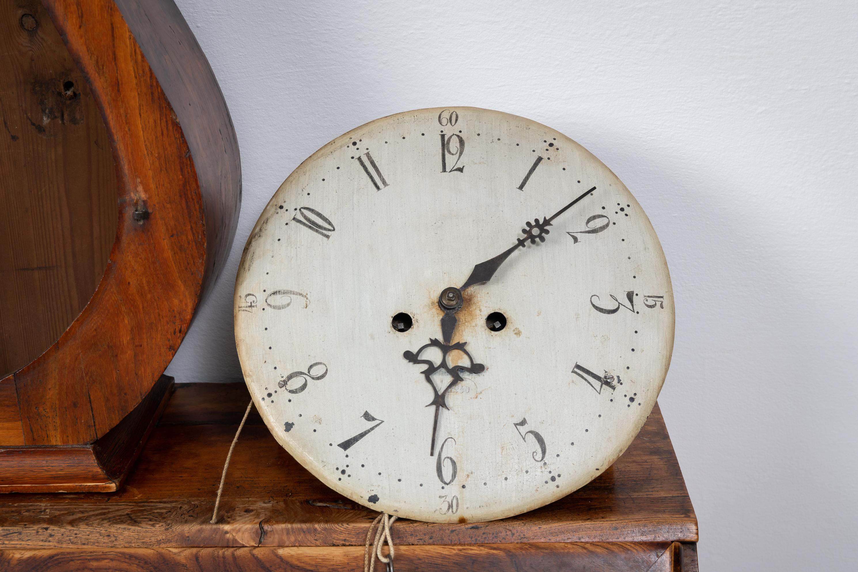 Antique Original Clock Cabinet from Sweden, Hand-Crafted Untouched Veneered Elm For Sale 5