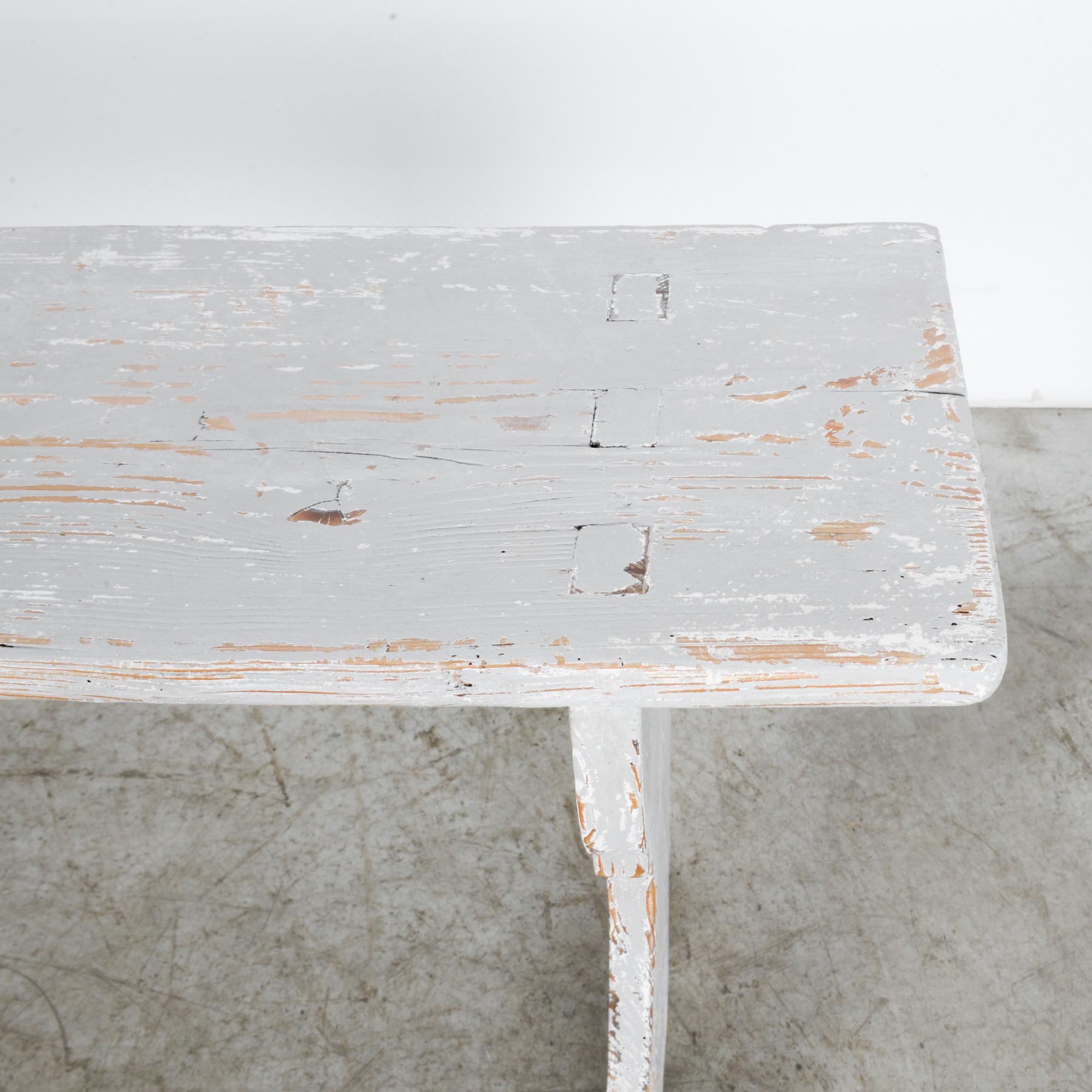 Antique Swedish White Painted Bench 2