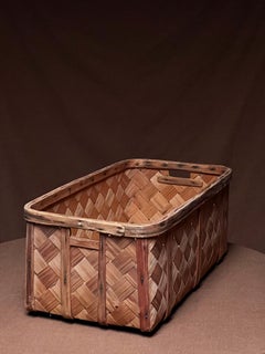 Antique Swedish Wooden basket 1800's Handmade Folk Craft natural color