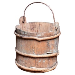 Antique Swedish Wooden basket 1800's painted in blue tones Handmade Folk Craft