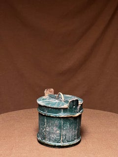 Antique Swedish Wooden basket 1800's painted in warm tones Handmade Folk Craft