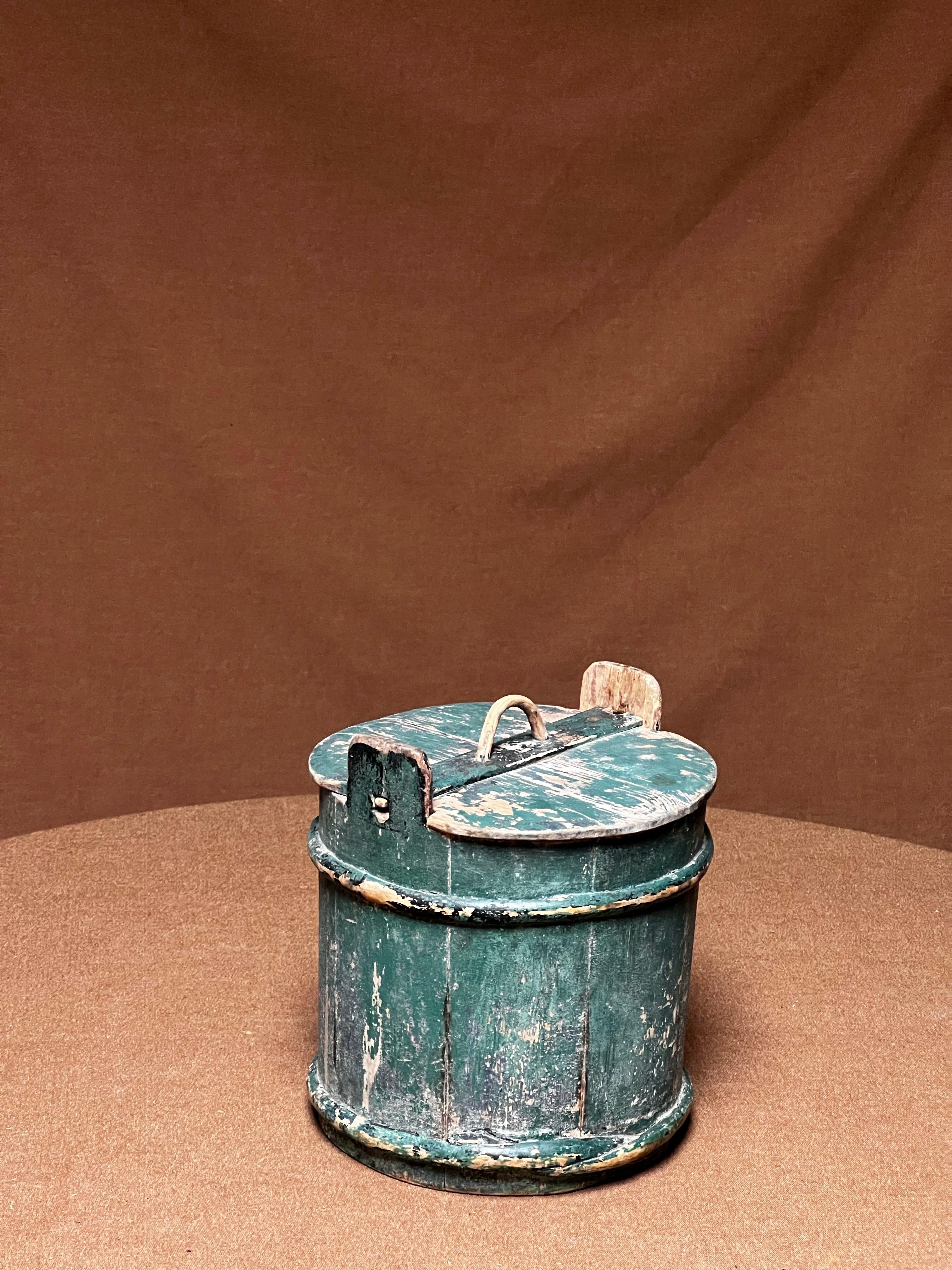 Folk Art Antique Swedish Wooden basket 1800's painted in warm tones Handmade Folk Craft