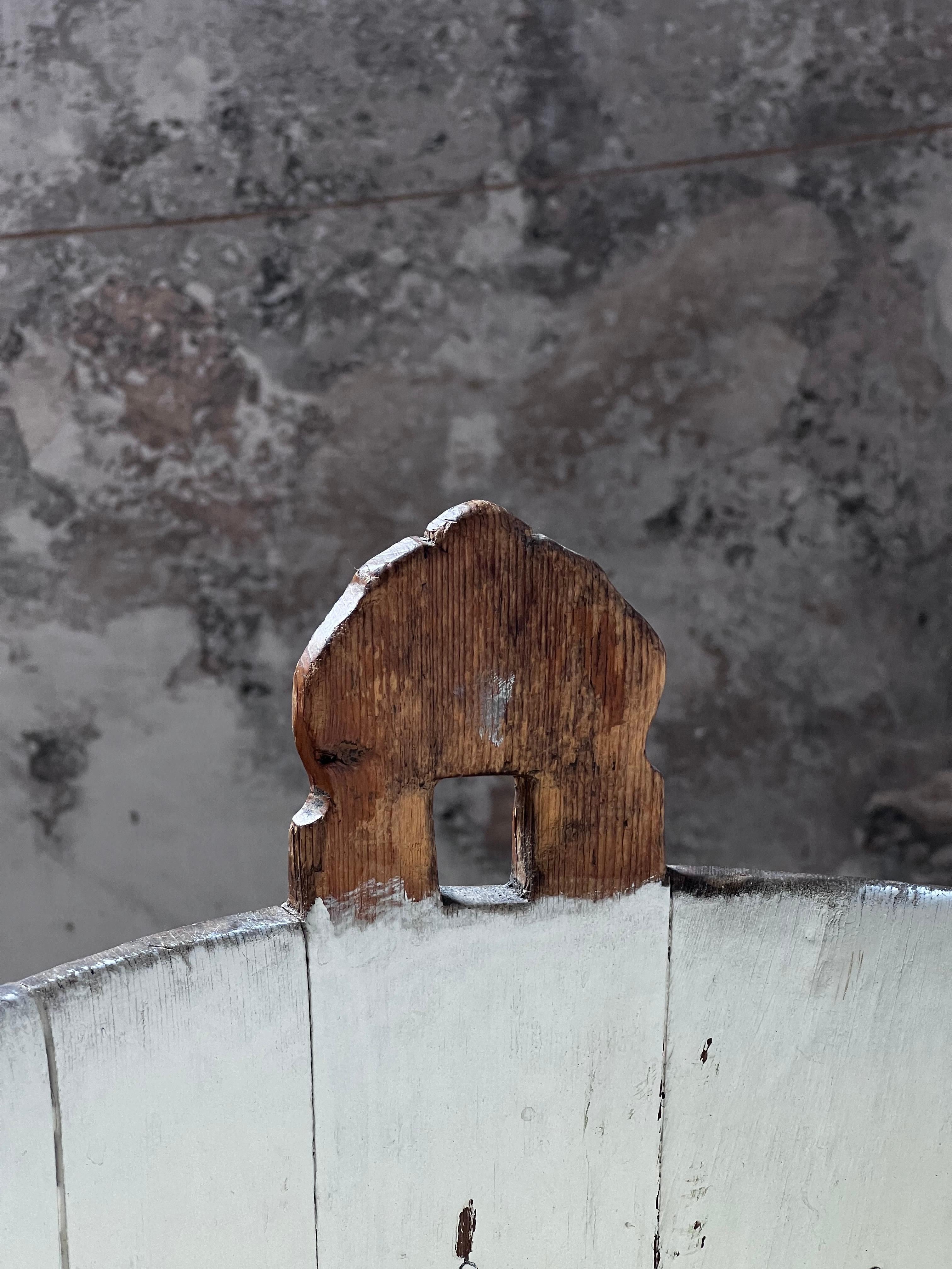 19th Century Antique Swedish Wooden basket 1800's painted in warm tones Handmade Folk Craft For Sale