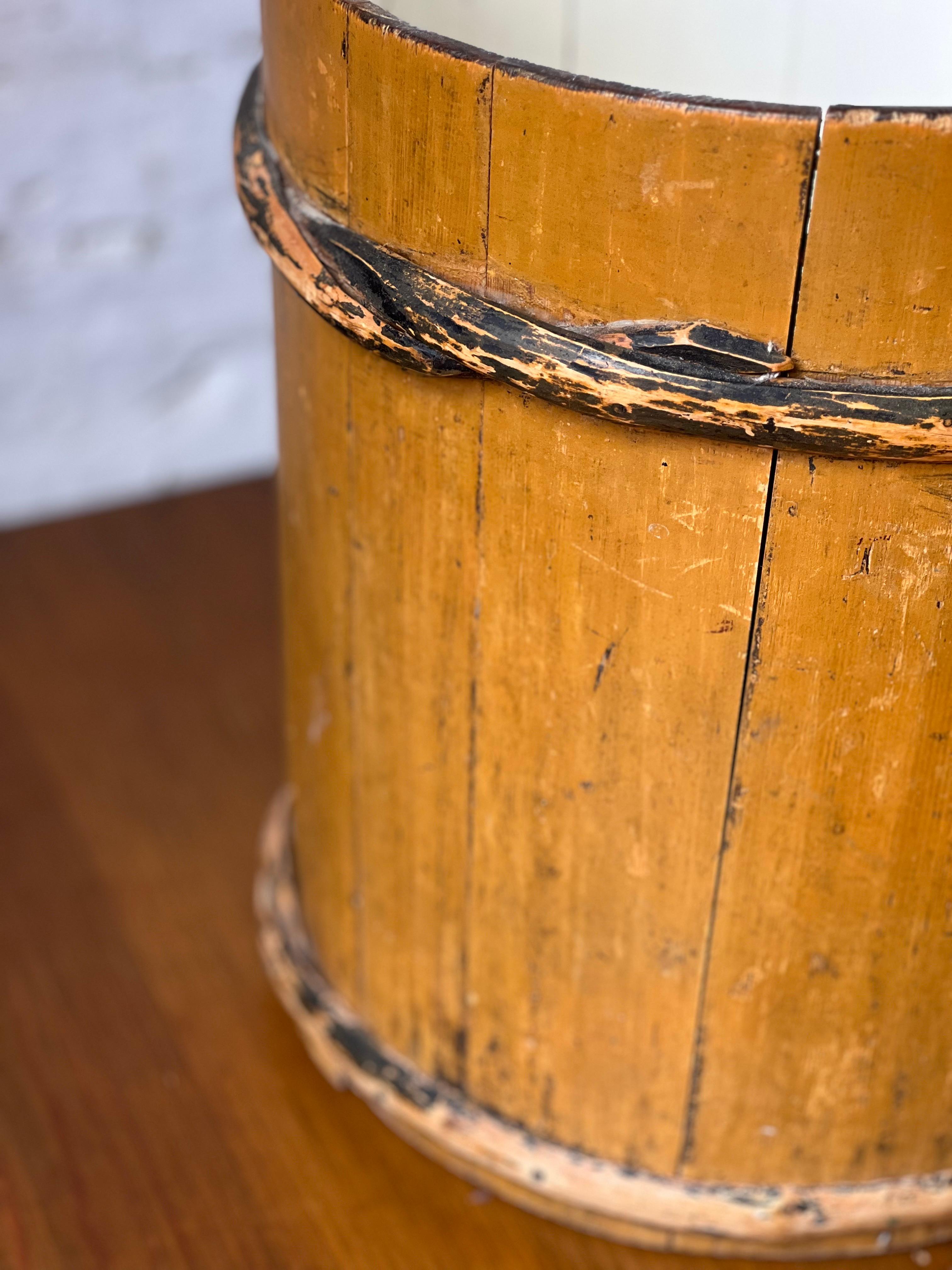Birch Antique Swedish Wooden basket 1800's painted in warm tones Handmade Folk Craft For Sale
