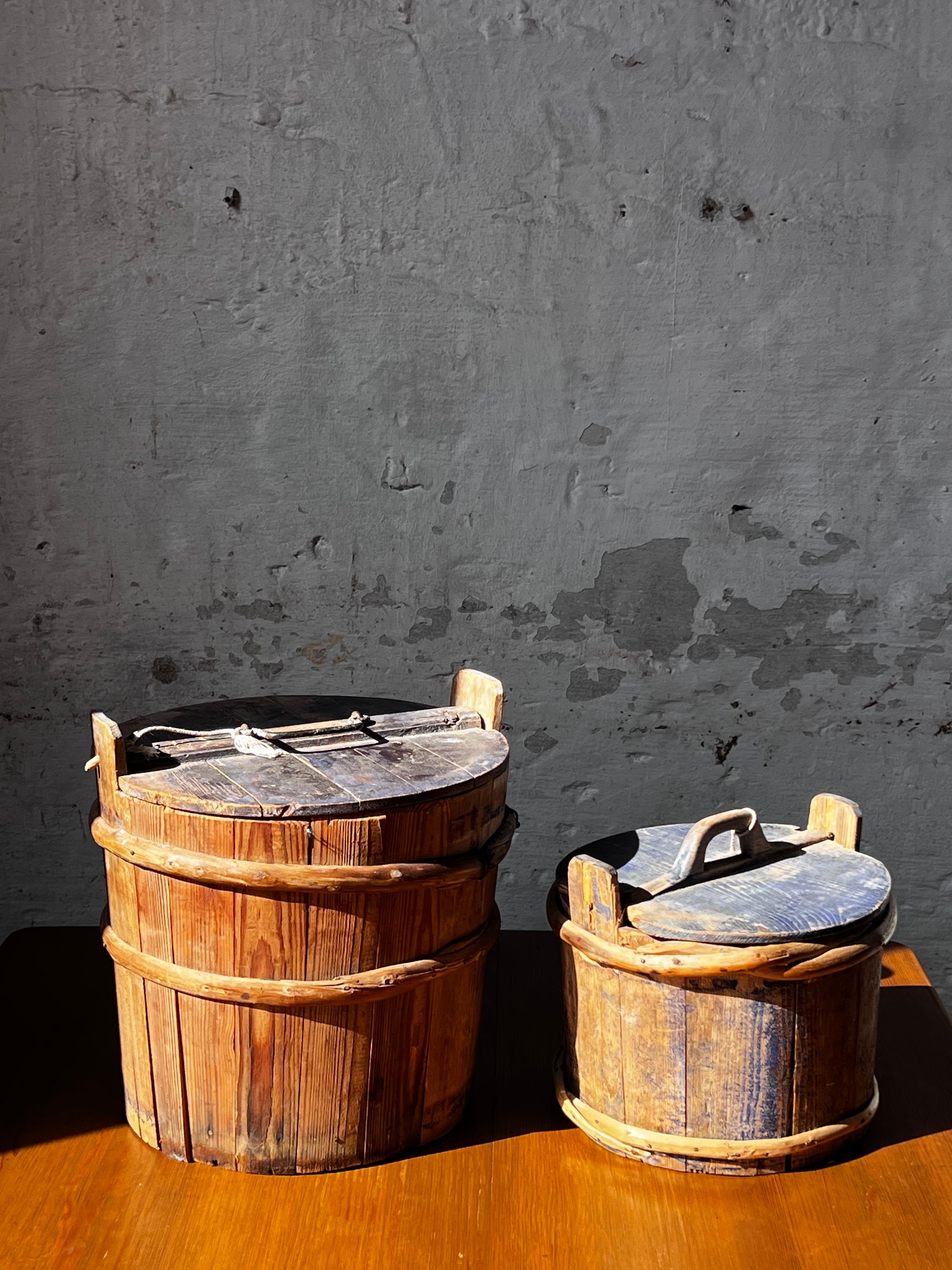 Birch Antique Swedish Wooden basket 1800's painted in warm tones Handmade Folk Craft For Sale