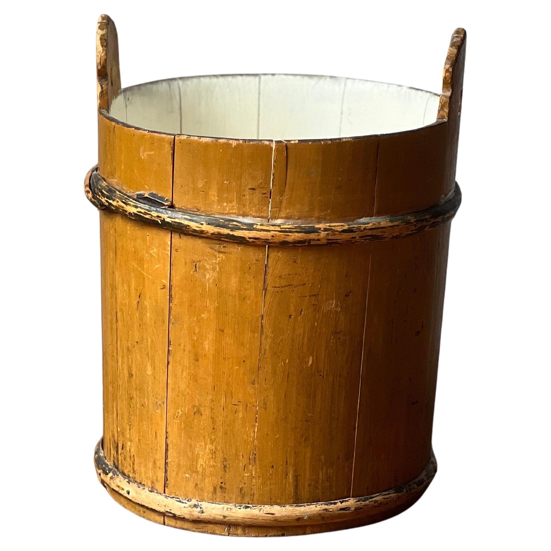 Antique Swedish Wooden basket 1800's painted in warm tones Handmade Folk Craft