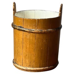 Antique Swedish Wooden basket 1800's painted in warm tones Handmade Folk Craft