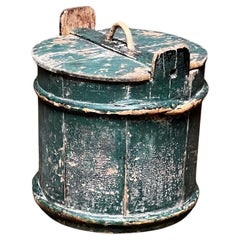 Antique Swedish Wooden basket 1800's painted in warm tones Handmade Folk Craft