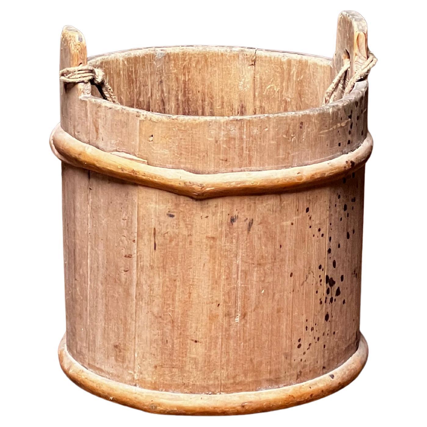 Antiker schwedischer Holzeimer 1800er Jahre  Naturholz Handmade Folk Craft