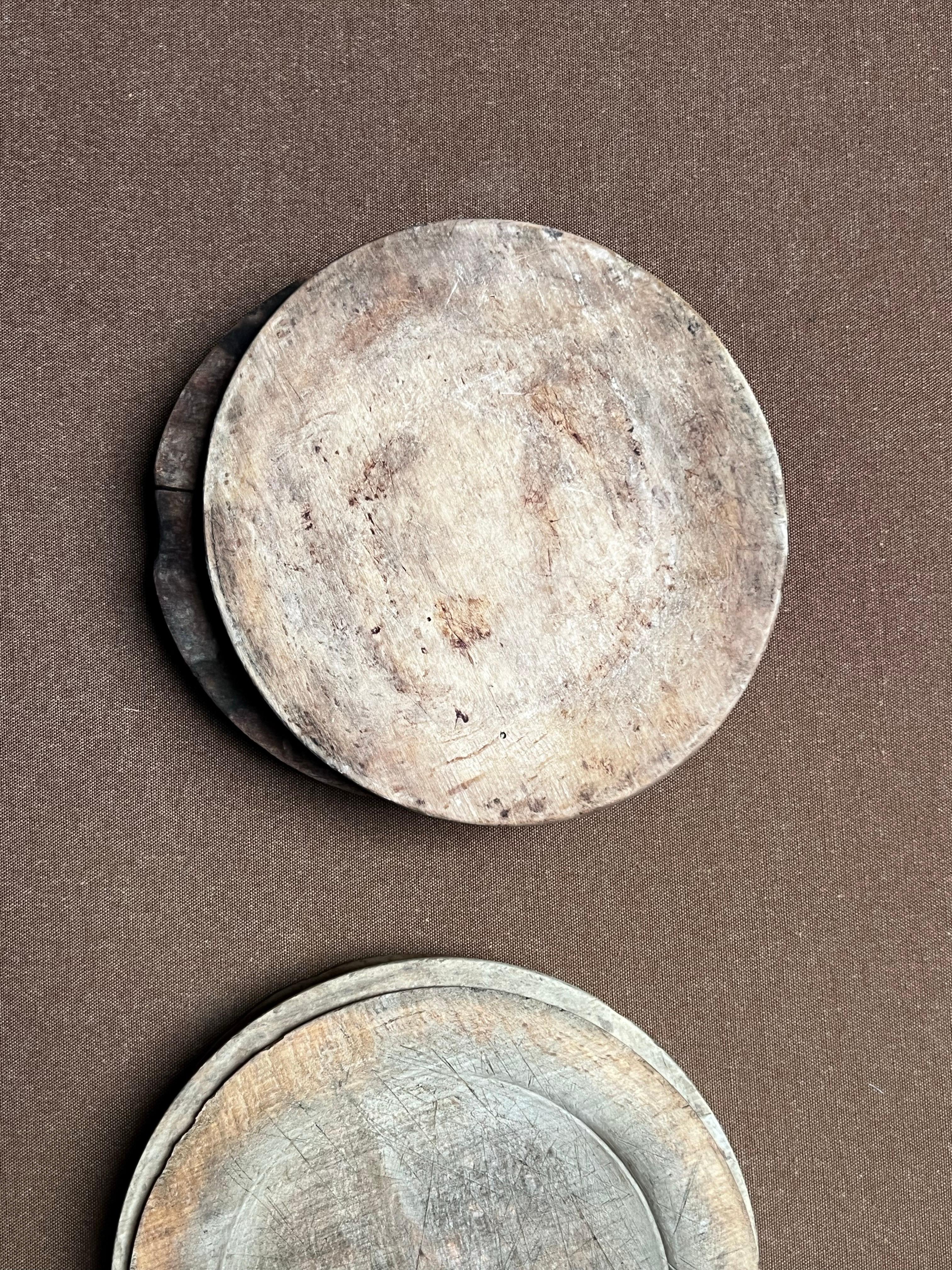 Antique Swedish Wooden plates 1800's Handmade Folk Craft great series For Sale 8