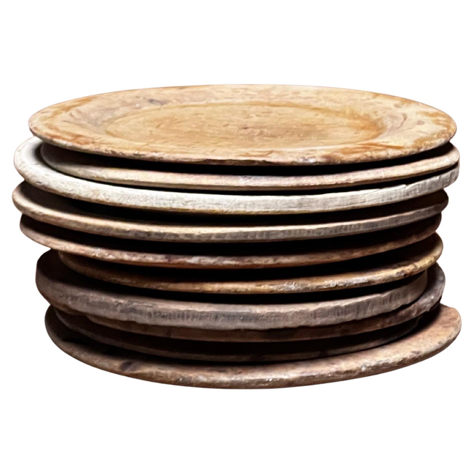 Folk Art Antique Swedish Wooden plates 1800's Handmade Folk Craft great series For Sale