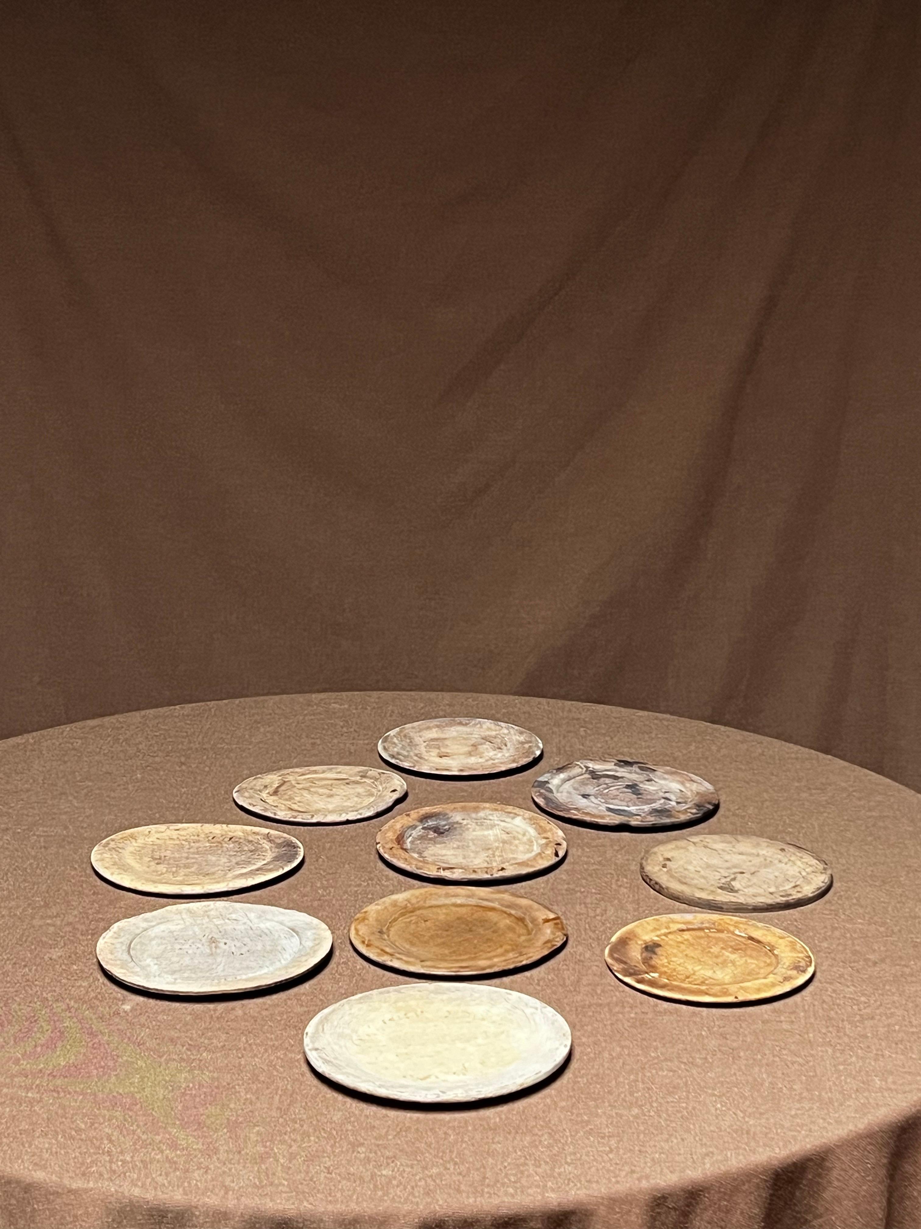 Birch Antique Swedish Wooden plates 1800's Handmade Folk Craft great series For Sale