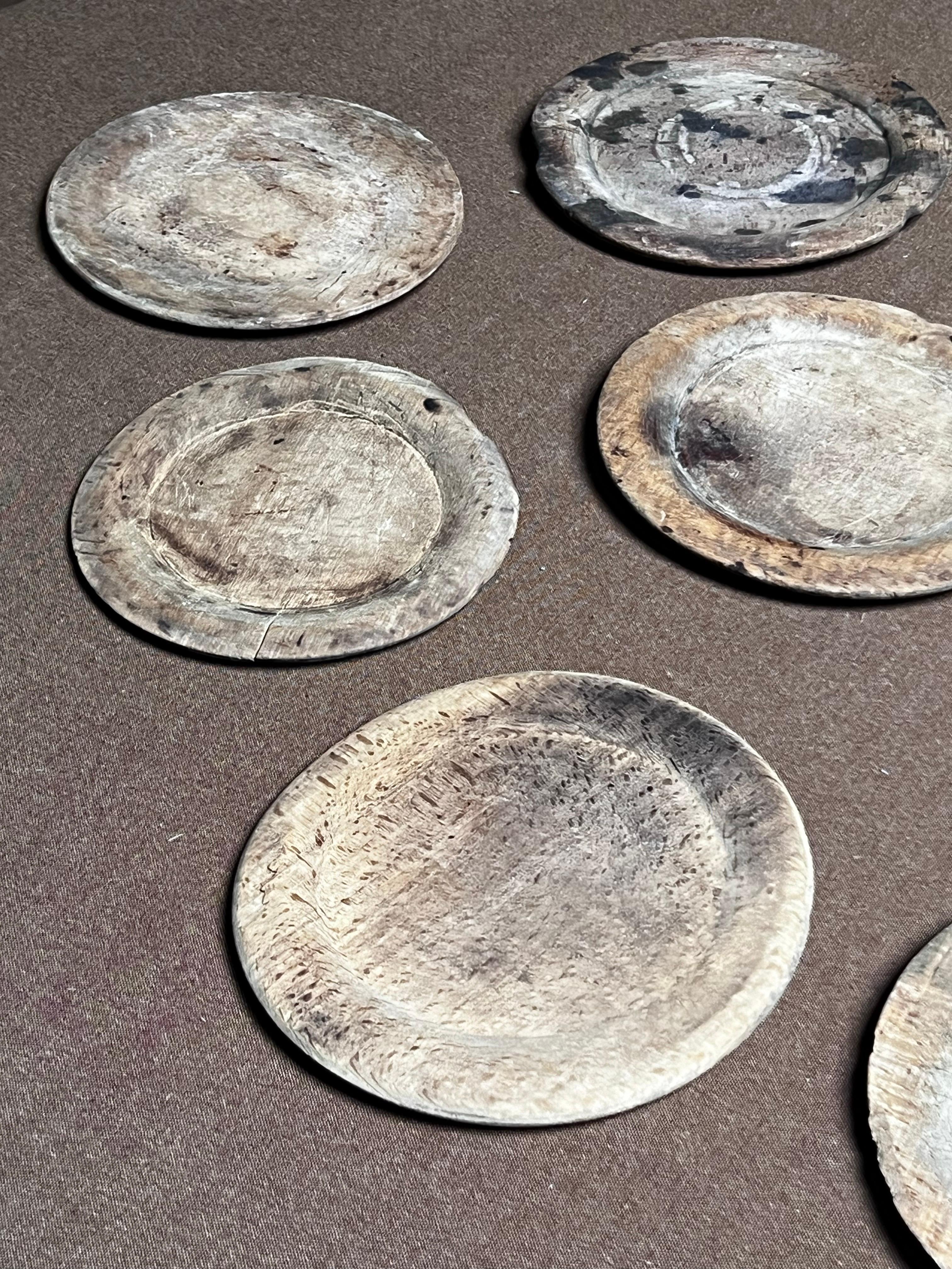 Antique Swedish Wooden plates 1800's Handmade Folk Craft great series For Sale 1